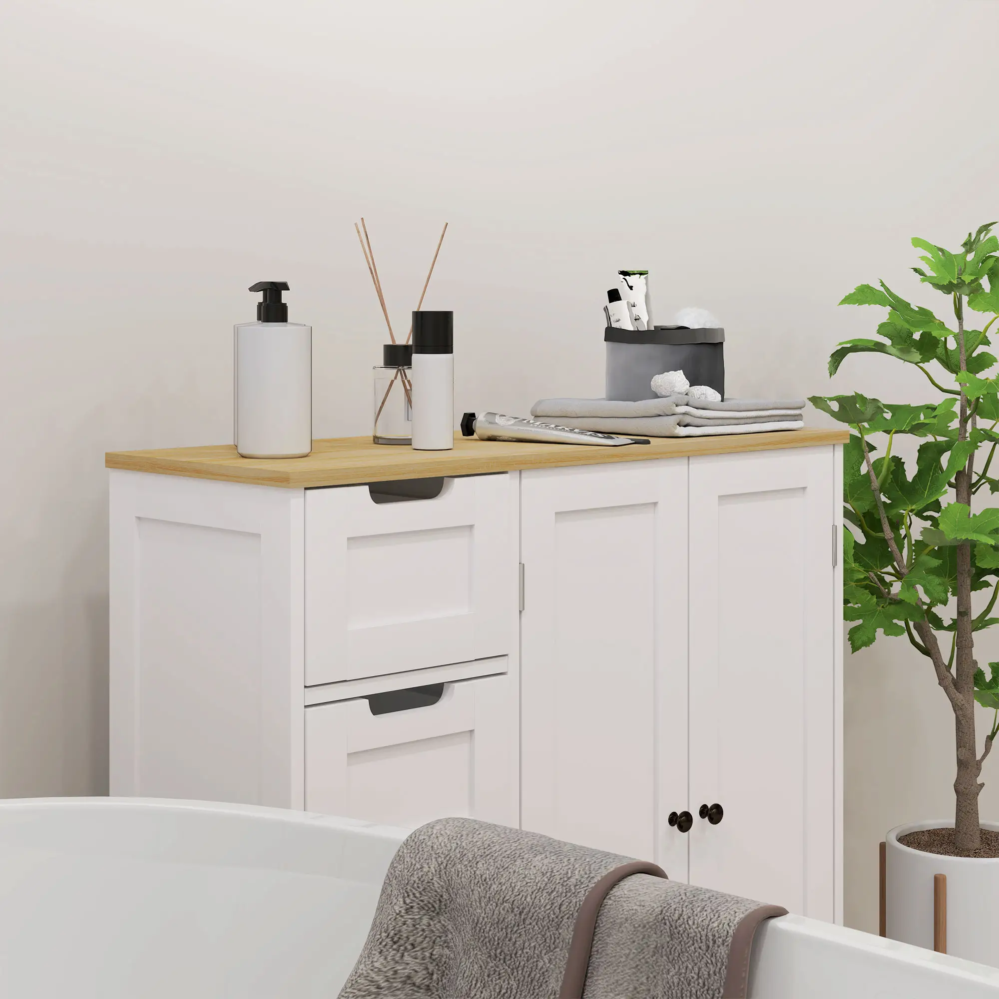 Freestanding Bathroom Floor Cabinet, Adjustable Shelf, 4 Drawers, 2 Doors, White - Image 9