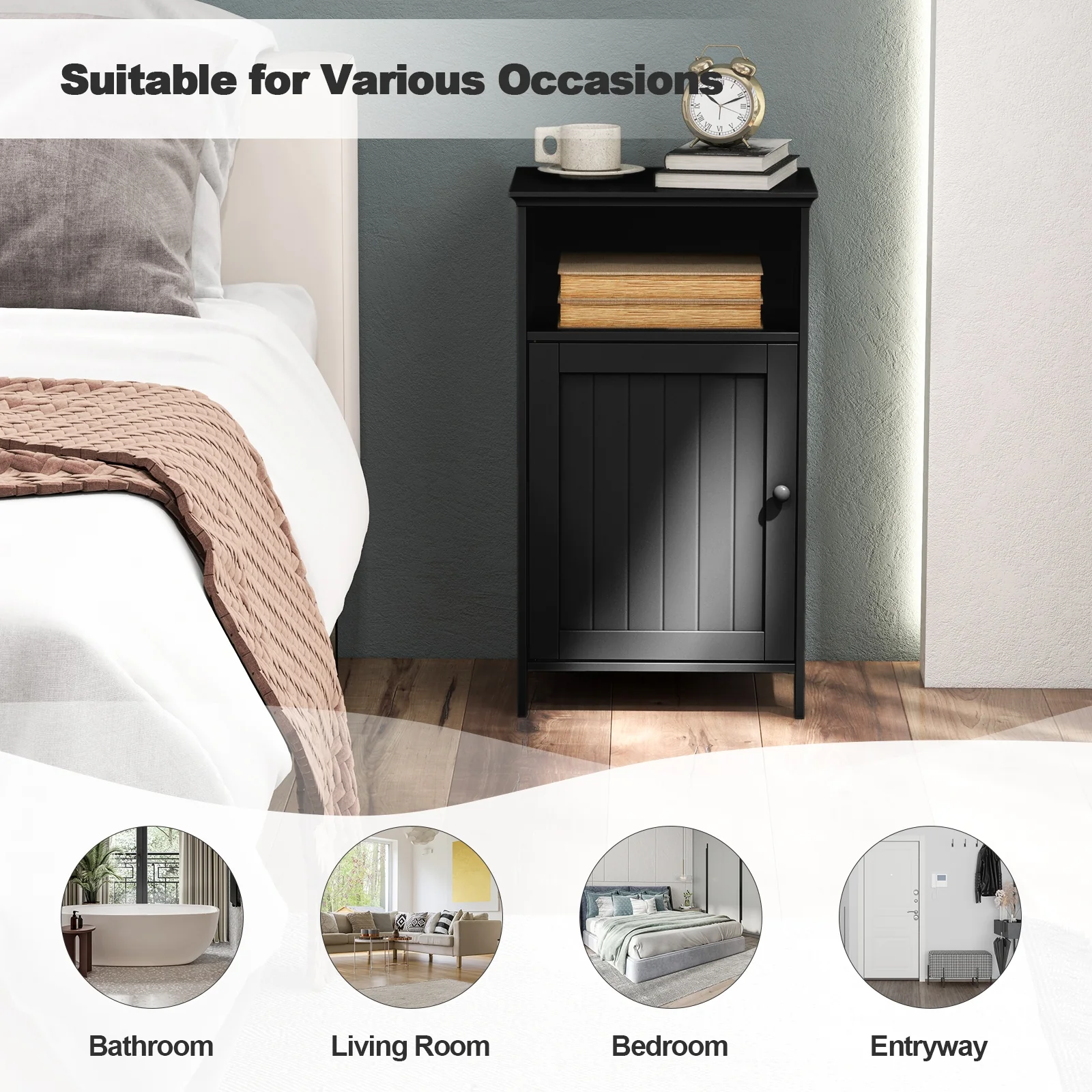 Freestanding Bathroom Floor Storage Cabinet, Adjustable Shelf, Black - Image 10