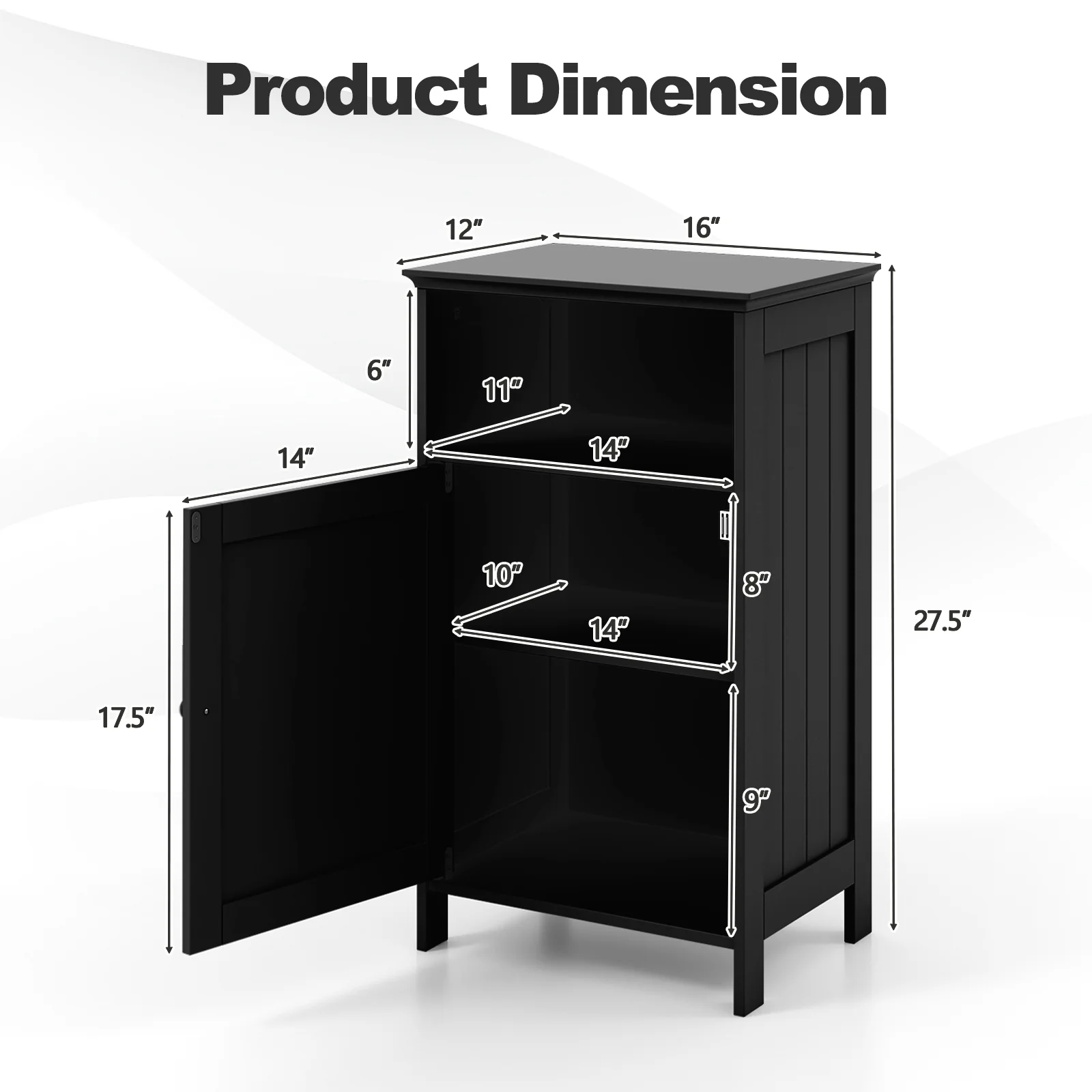 Freestanding Bathroom Floor Storage Cabinet, Adjustable Shelf, Black - Image 6