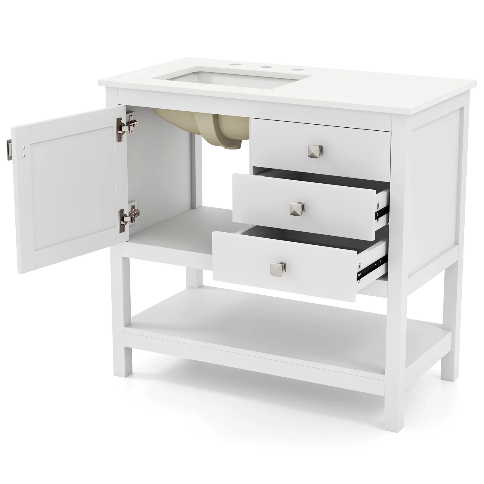Freestanding Bathroom Vanity With Basin, Floor Storage Cabinet, White - Image 5