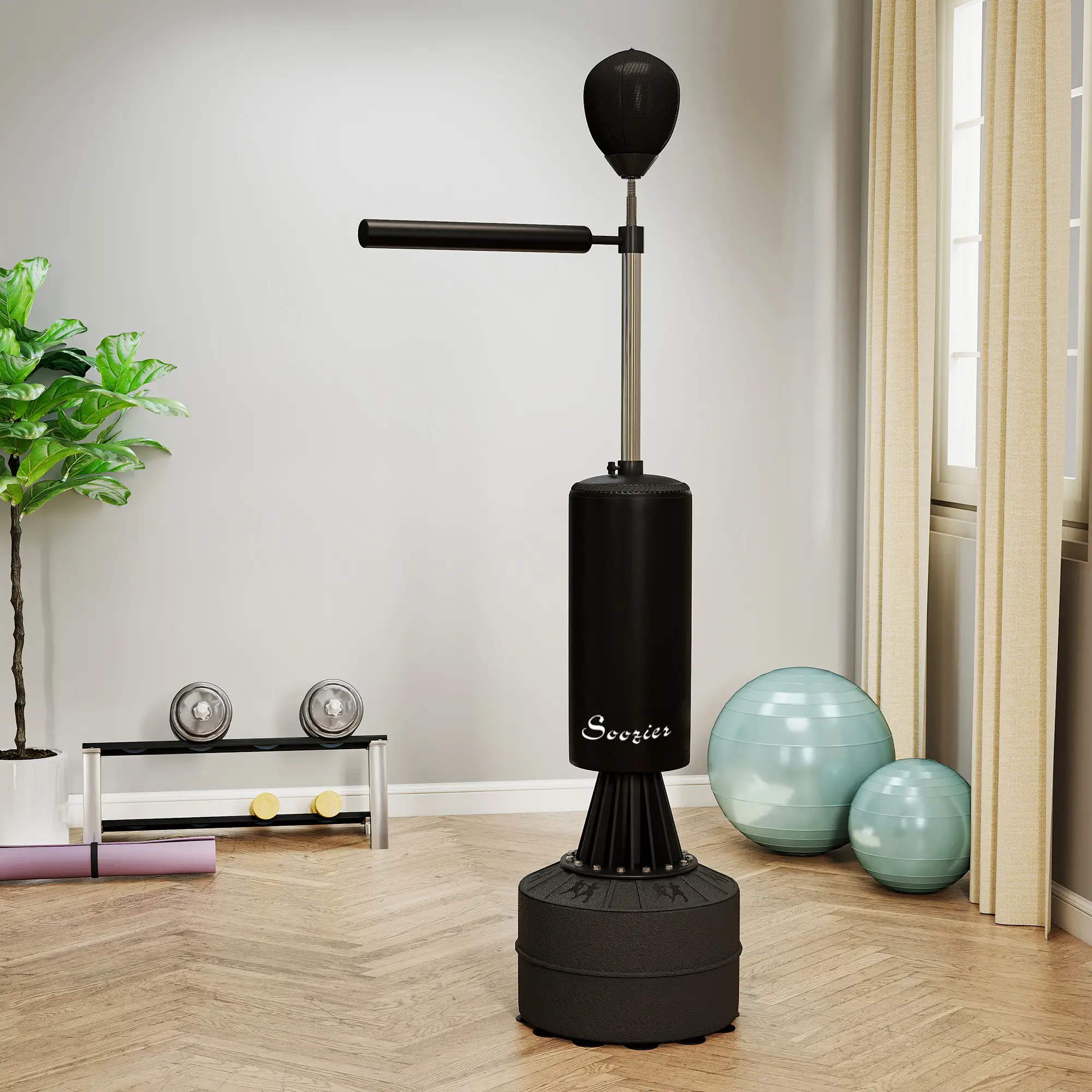 Freestanding Boxing Punch Bag Stand with 360° Rotating Flexible Arm, Speed Ball, Waterable and Sandable Base, Black - Image 10