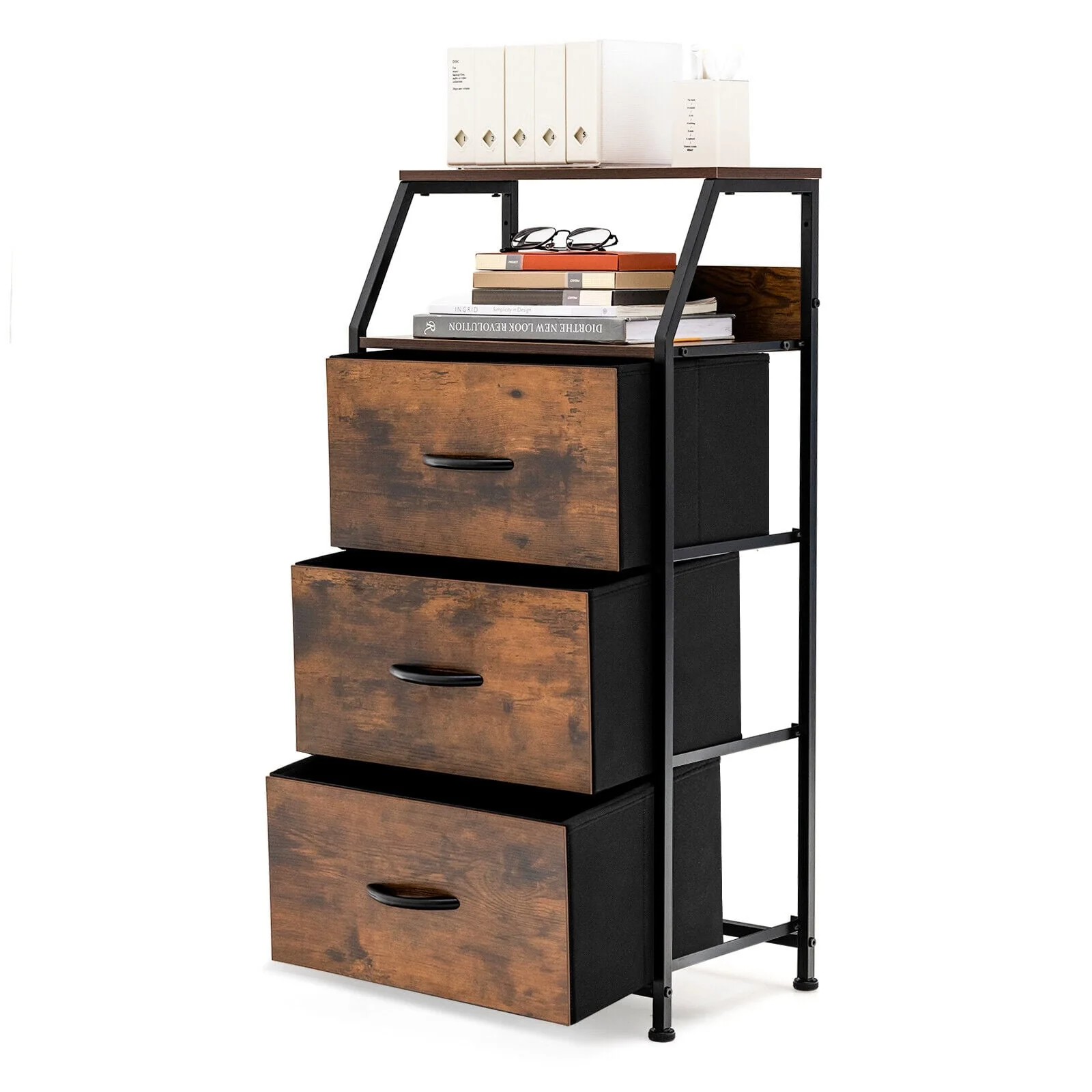 Freestanding Cabinet Dresser With Wooden Top Shelves, M, Rustic Brown - Image 5