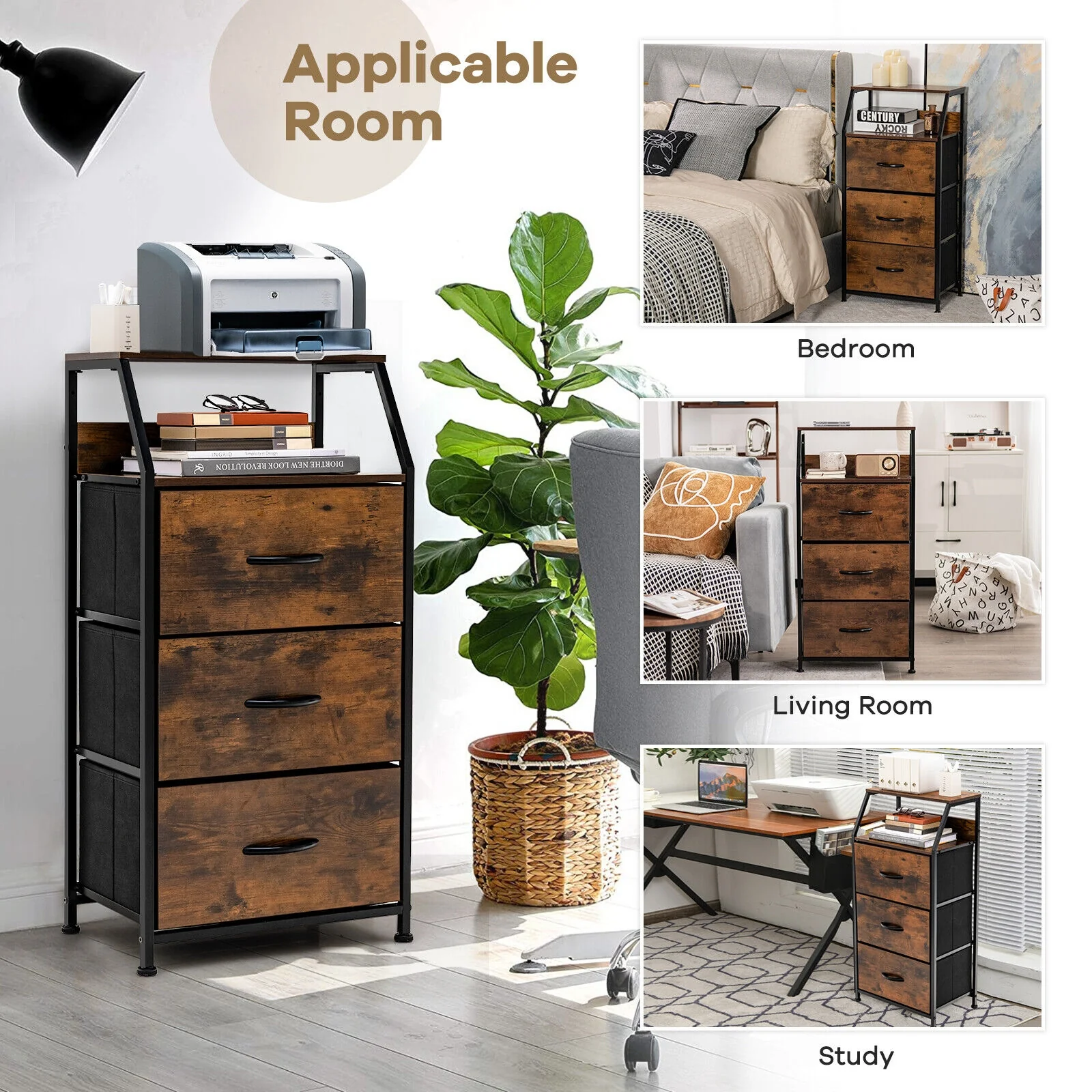 Freestanding Cabinet Dresser With Wooden Top Shelves, M, Rustic Brown - Image 7
