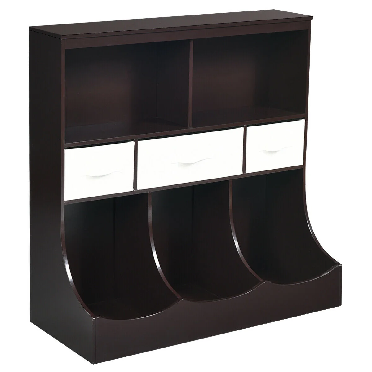 Freestanding Cubby Bin Storage Organizer, 3 Baskets, Brown - Image 4