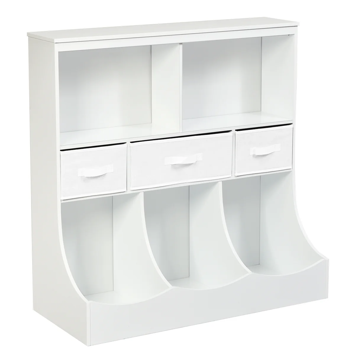 Freestanding Cubby Bin Storage Organizer, 3 Baskets, White