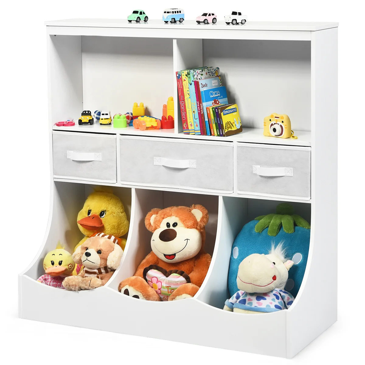 Freestanding Cubby Bin Storage Organizer, 3 Baskets, White - Image 9