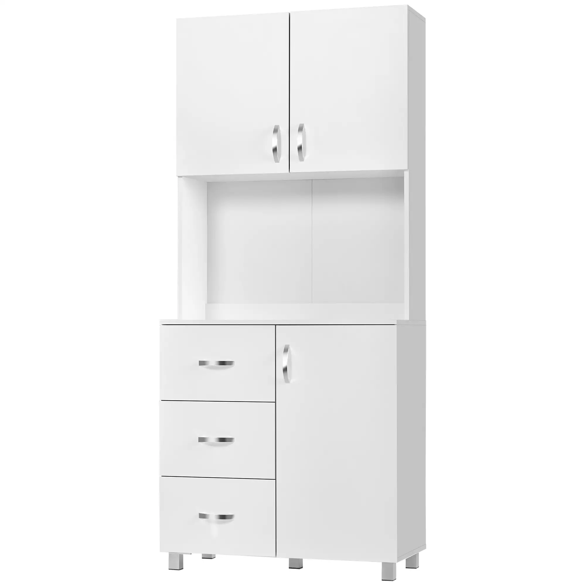 Freestanding Kitchen Buffet, Hutch Storage, 2 Door Cabinets, 3 Drawers, White - Image 13