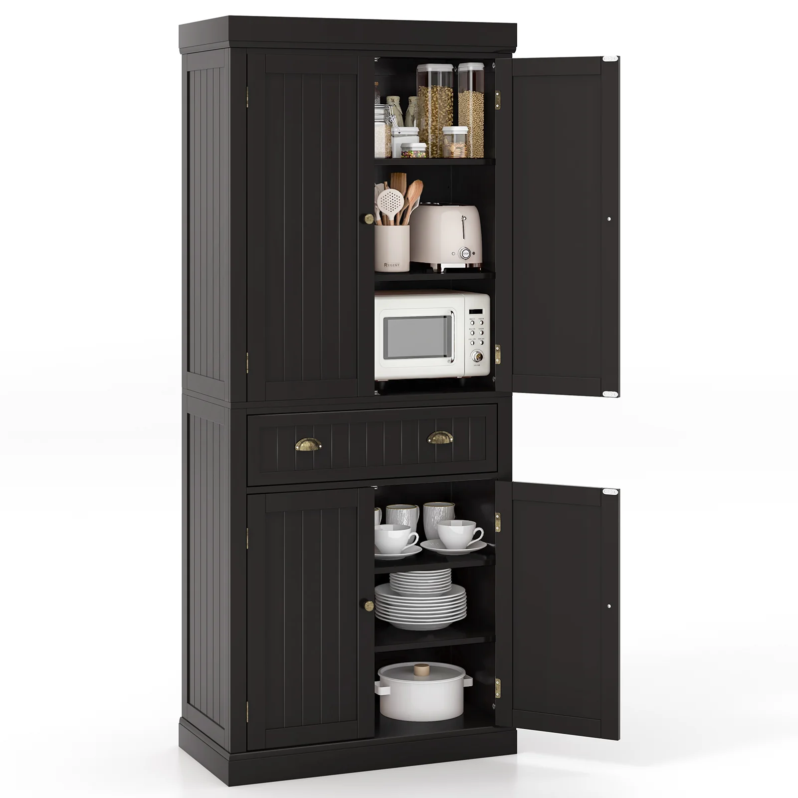Freestanding Kitchen Cabinet With Adjustable Shelves, Dark Brown - Image 5