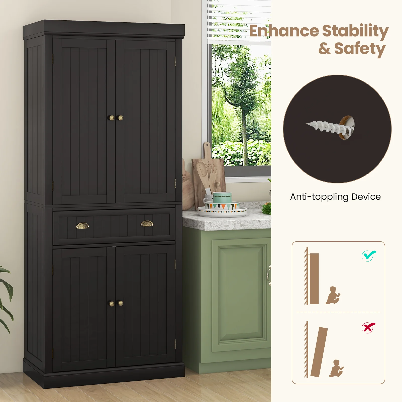 Freestanding Kitchen Cabinet With Adjustable Shelves, Dark Brown - Image 8