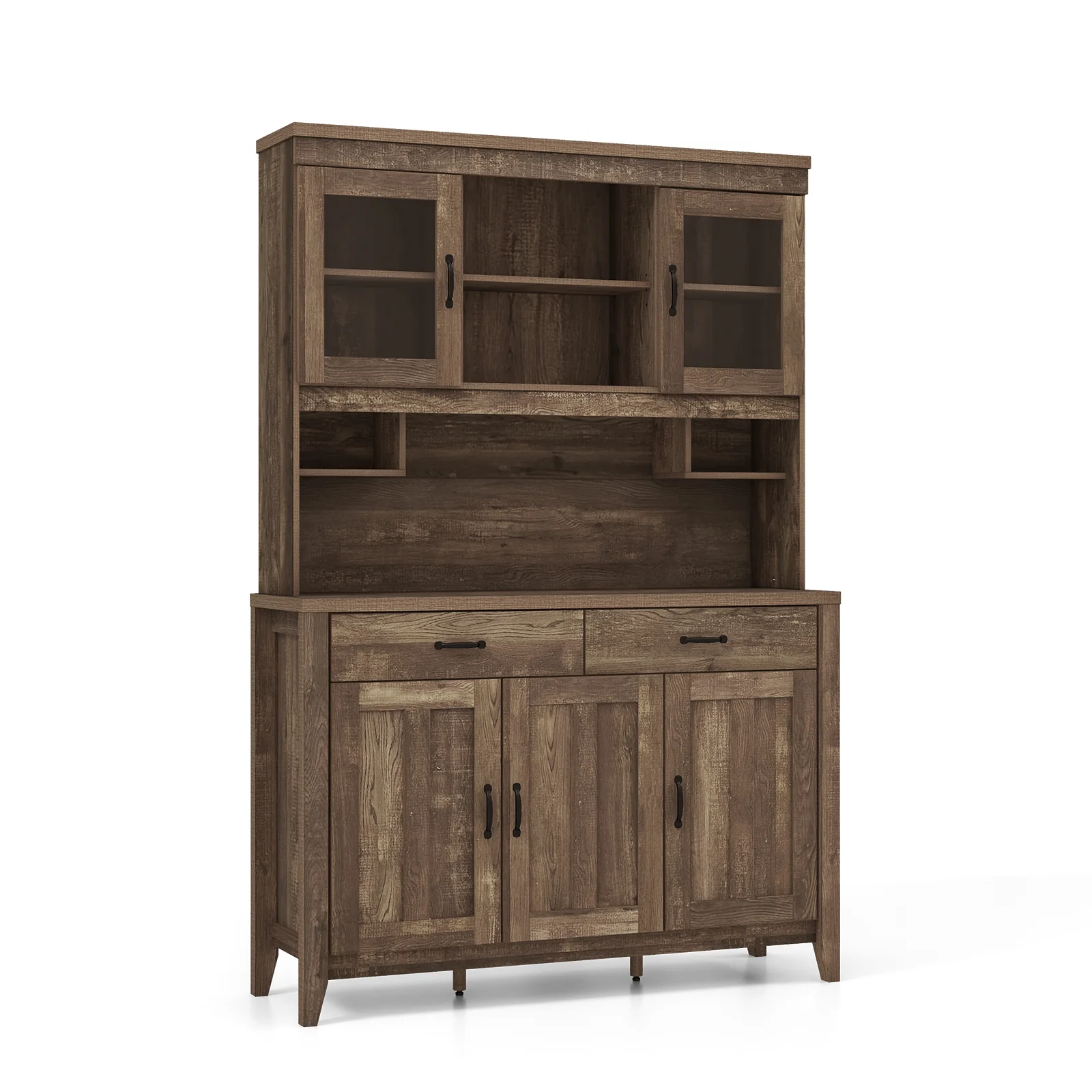 Freestanding Kitchen Hutch Cabinet, Microwave Countertop, Brown - Image 4