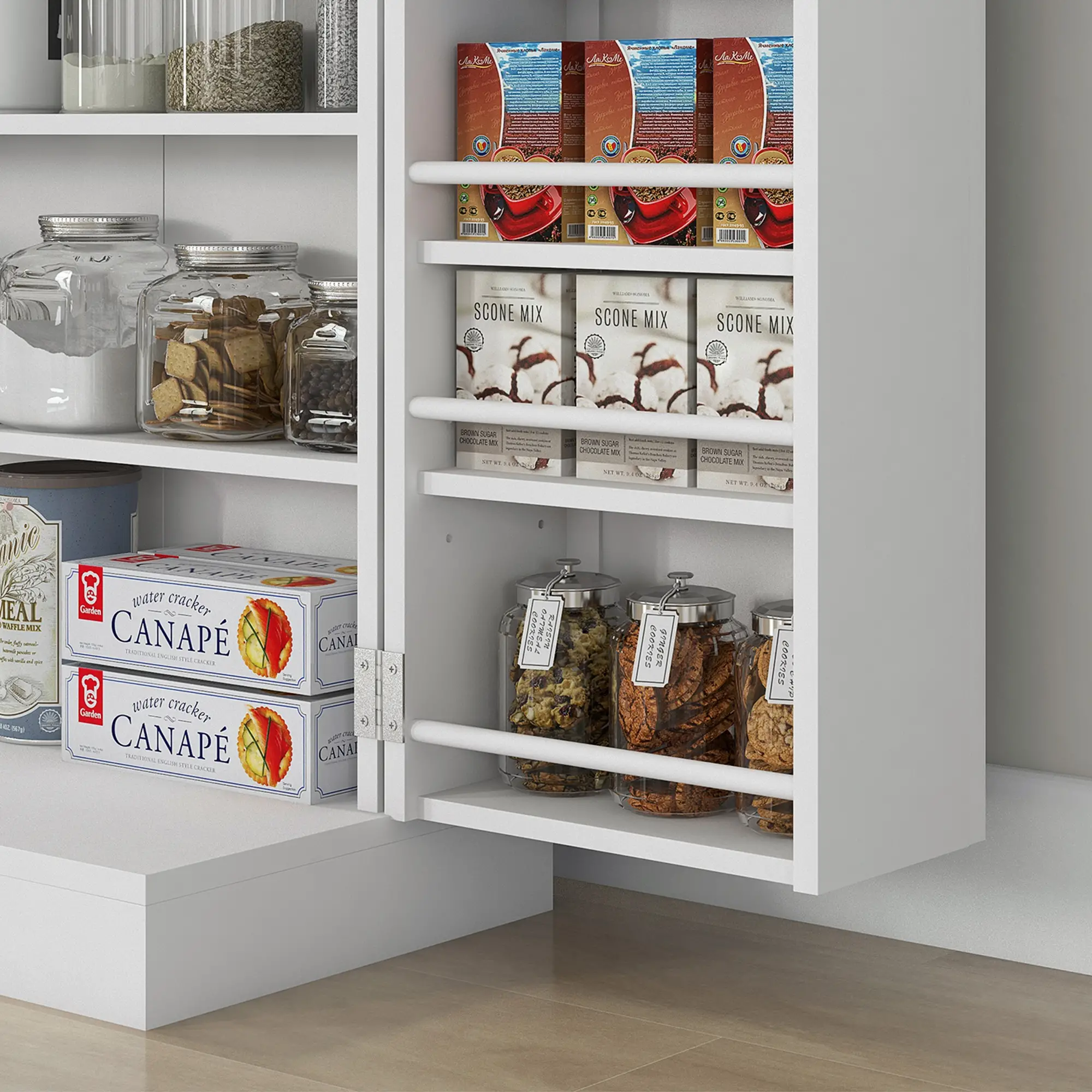 Freestanding Kitchen Pantry Cabinet, 5-Tier Shelf, 12 Spice Racks, Adjustable Shelves, White - Image 10