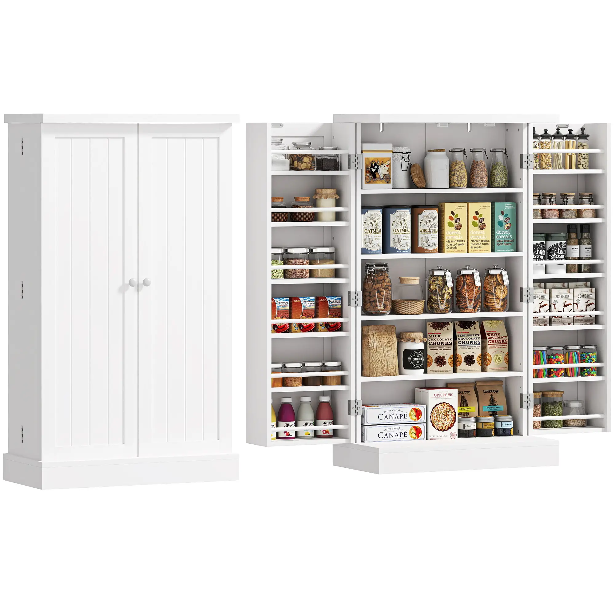 Freestanding Kitchen Pantry Cabinet, 5-Tier Shelf, 12 Spice Racks, Adjustable Shelves, White - Image 11