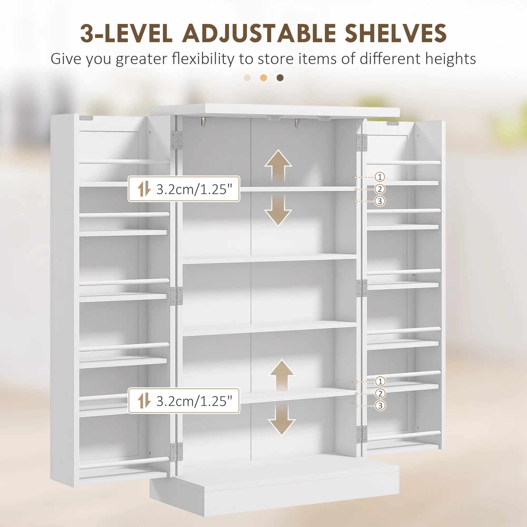 Freestanding Kitchen Pantry Cabinet, 5-Tier Shelf, 12 Spice Racks, Adjustable Shelves, White - Image 6