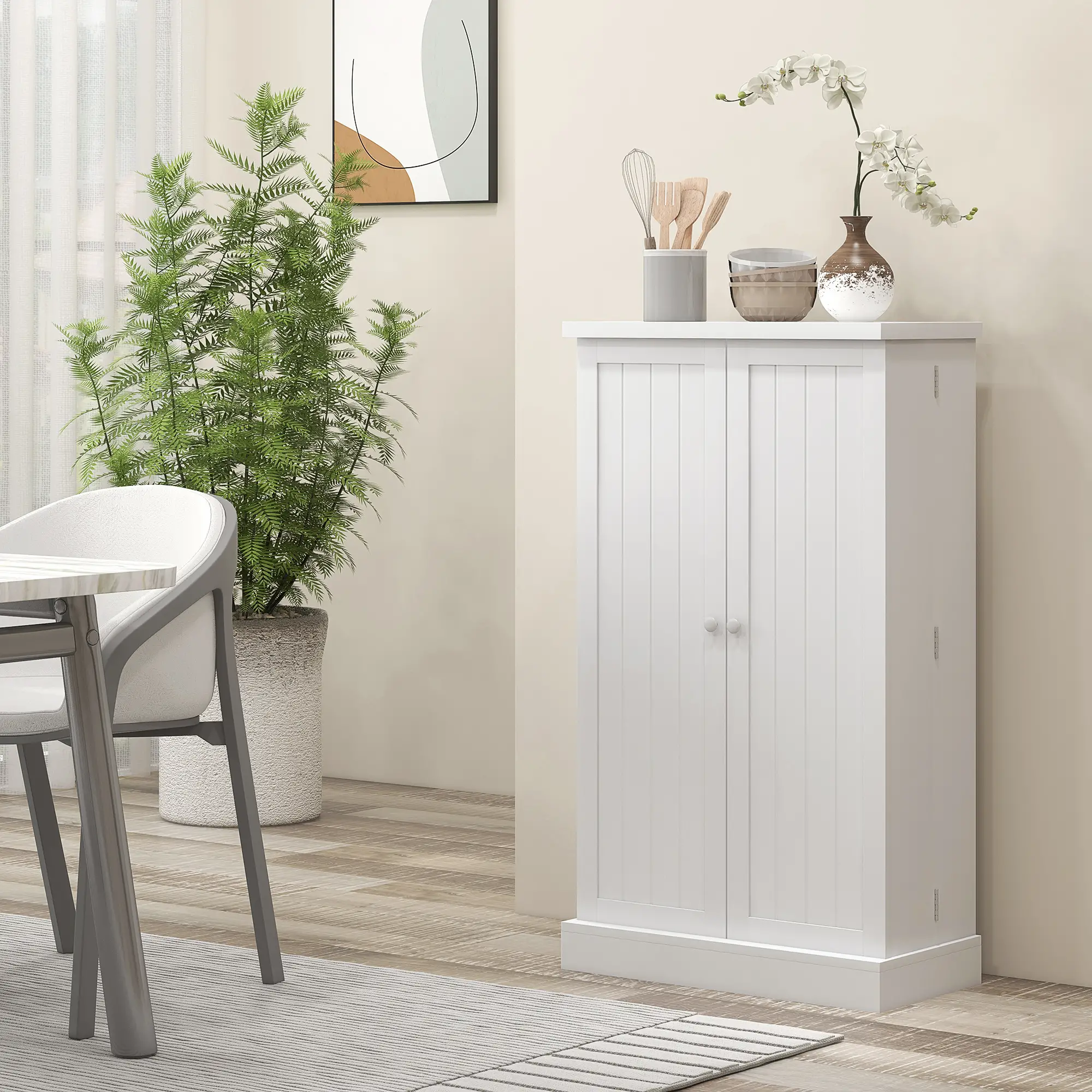 Freestanding Kitchen Pantry Cabinet, 5-Tier Shelf, 12 Spice Racks, Adjustable Shelves, White - Image 9