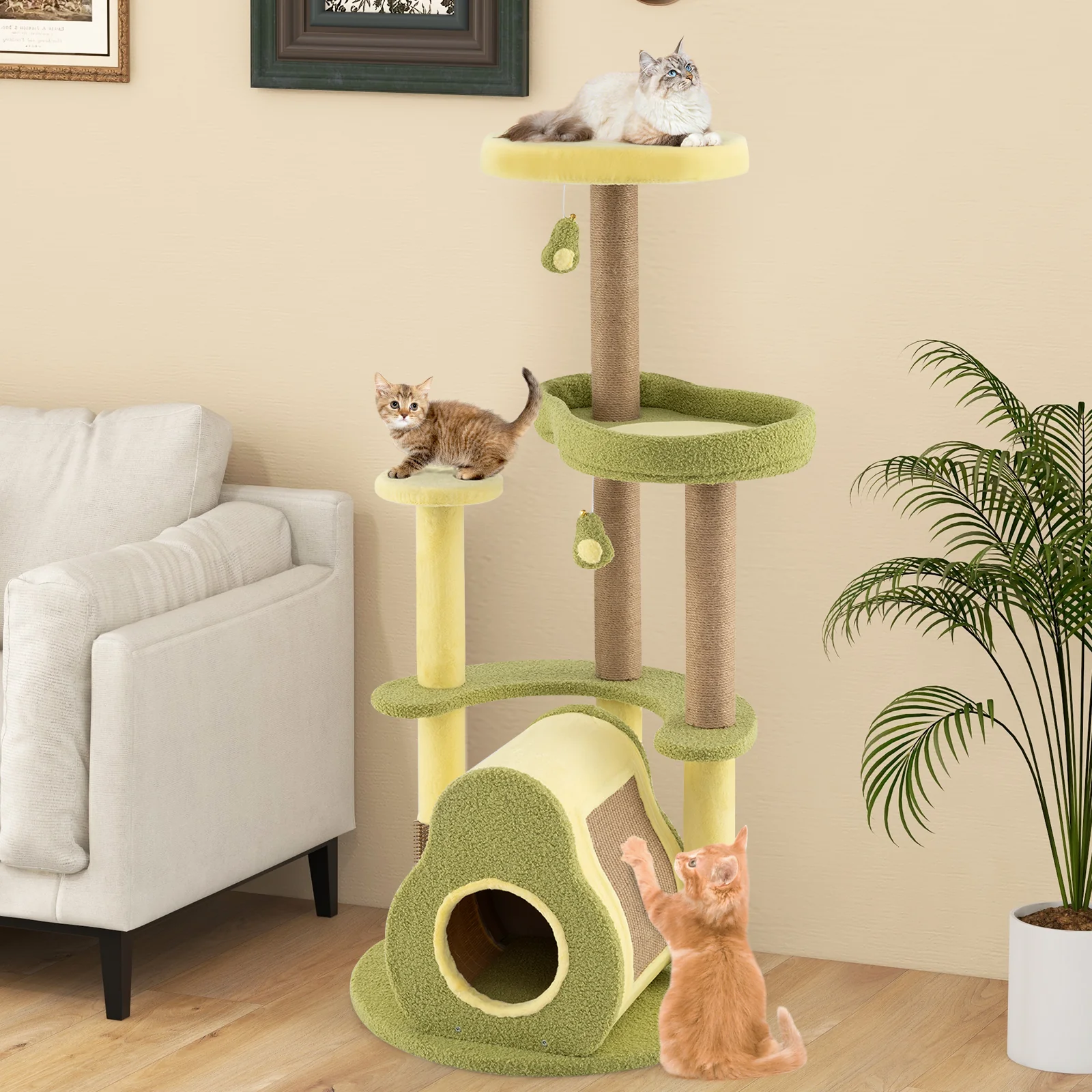 Freestanding Multi-Level Avocado Cat Tower, Private Condo, Green - Image 2