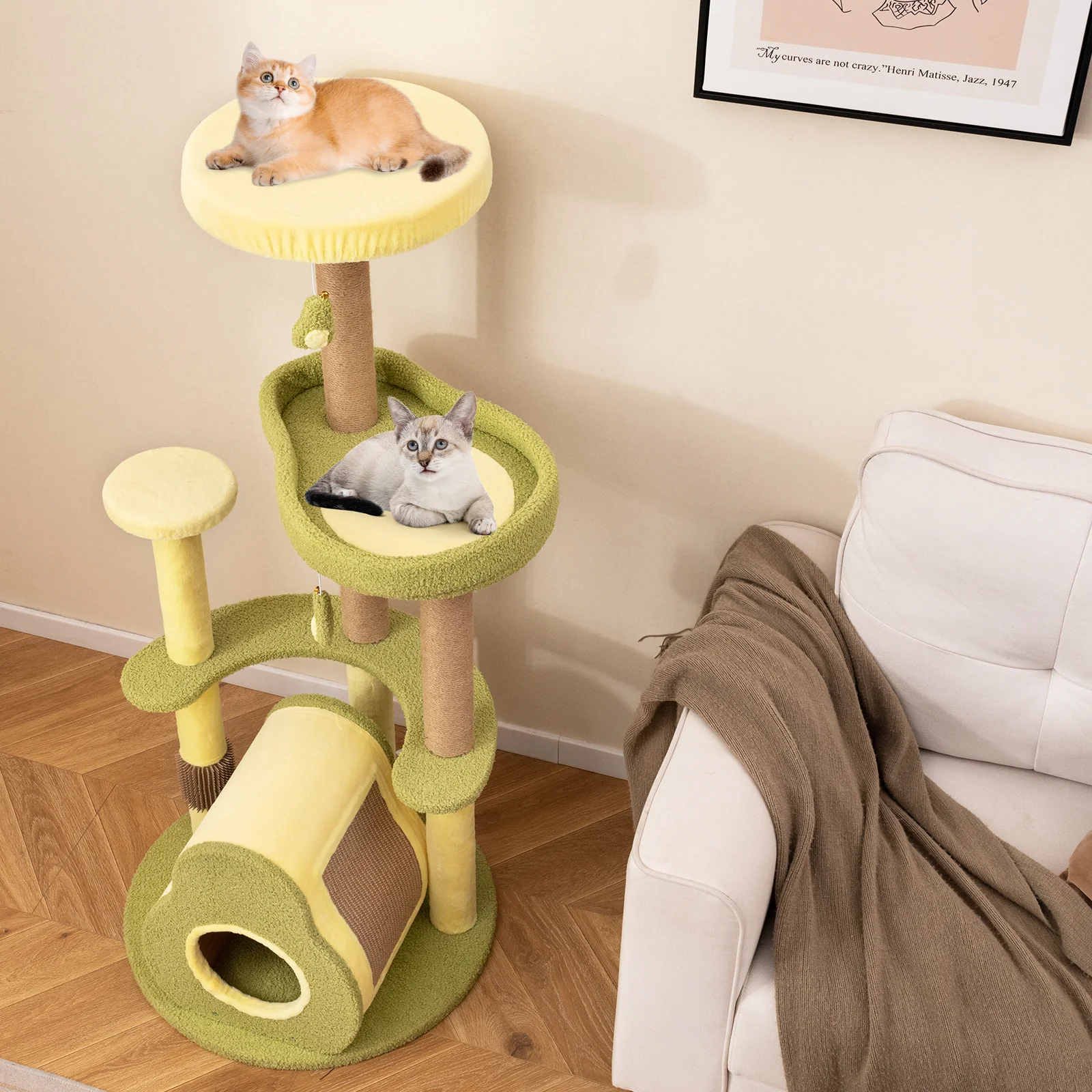 Freestanding Multi-Level Avocado Cat Tower, Private Condo, Green - Image 3