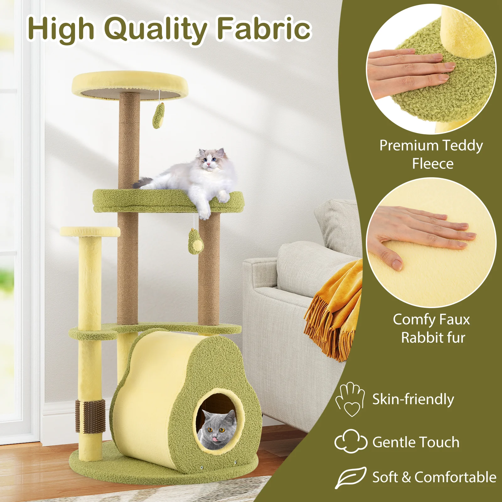 Freestanding Multi-Level Avocado Cat Tower, Private Condo, Green - Image 8