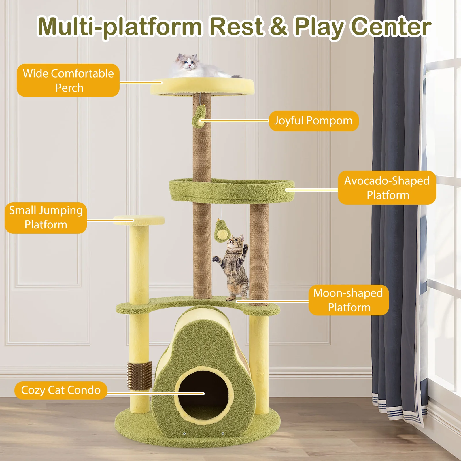 Freestanding Multi-Level Avocado Cat Tower, Private Condo, Green - Image 9