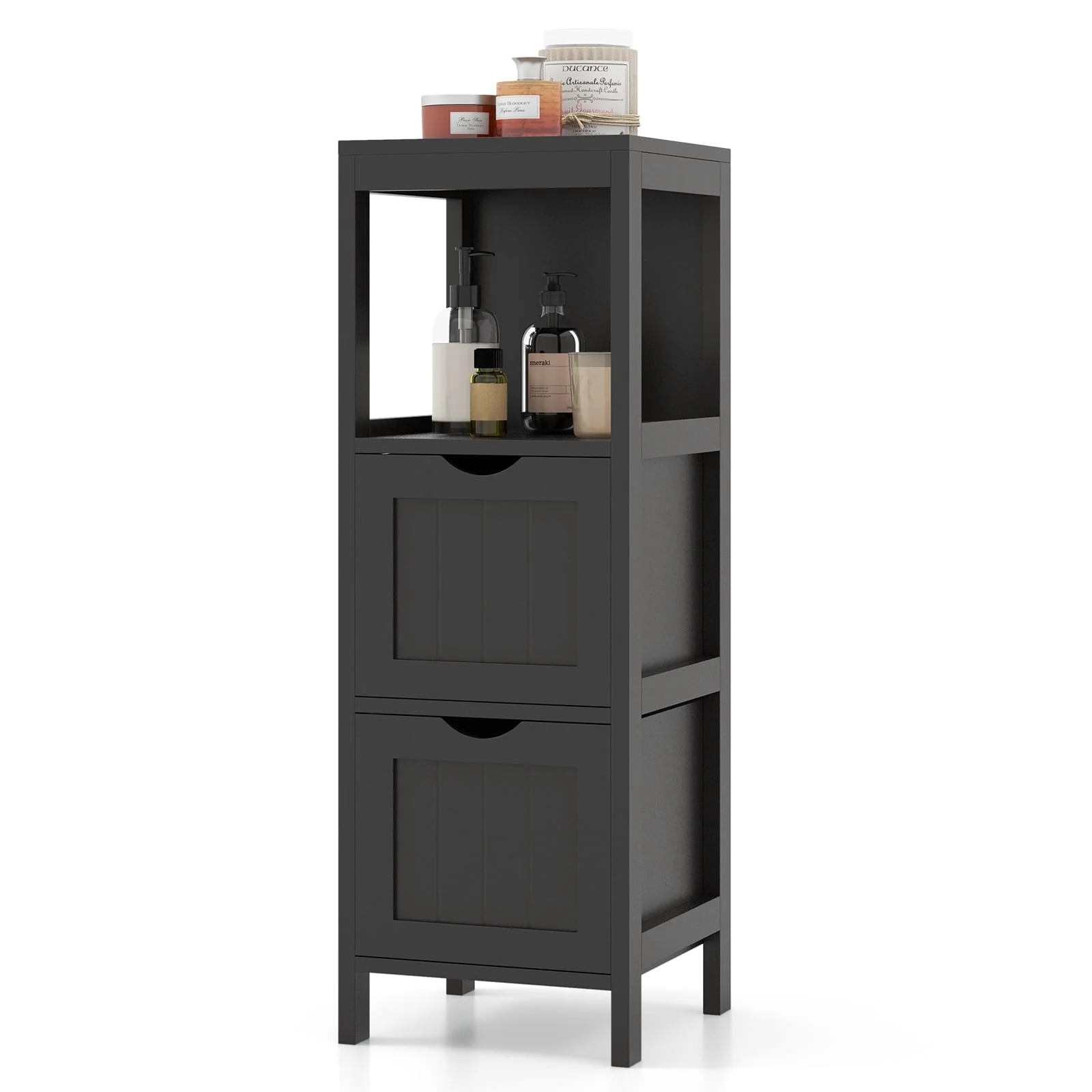 Freestanding Storage Cabinet, 2 Removable Drawers, Black