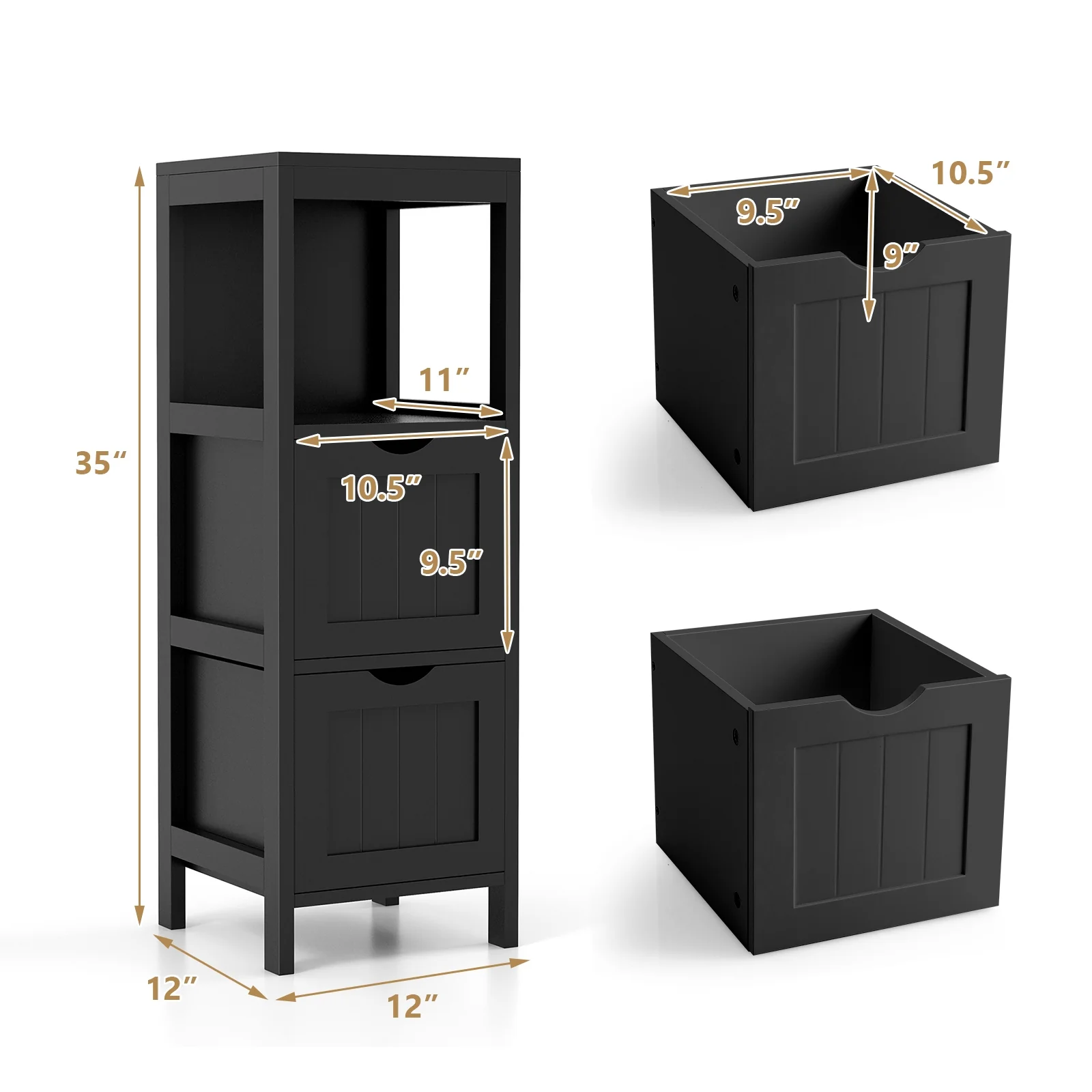 Freestanding Storage Cabinet, 2 Removable Drawers, Black - Image 5