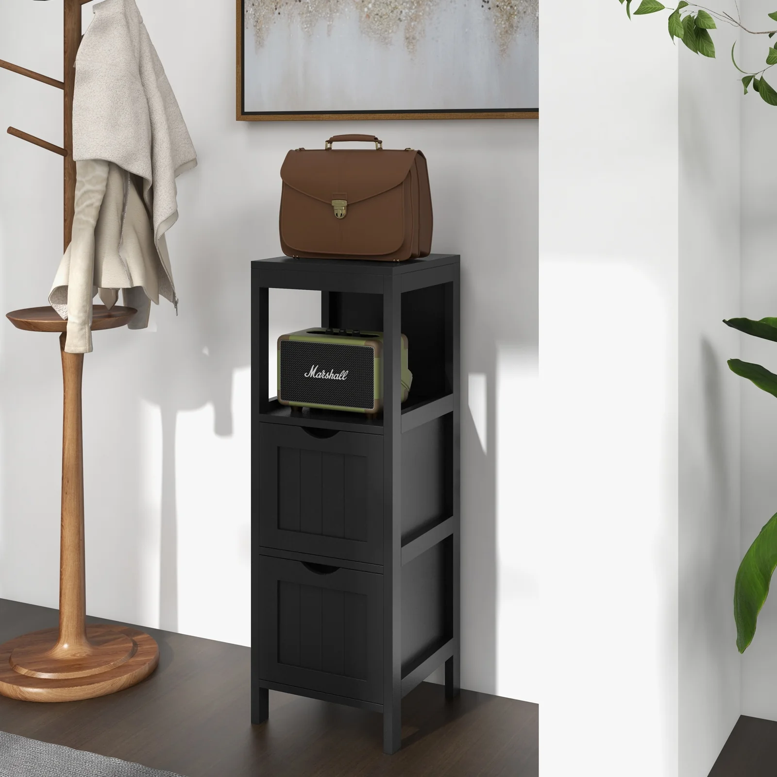 Freestanding Storage Cabinet, 2 Removable Drawers, Black - Image 7