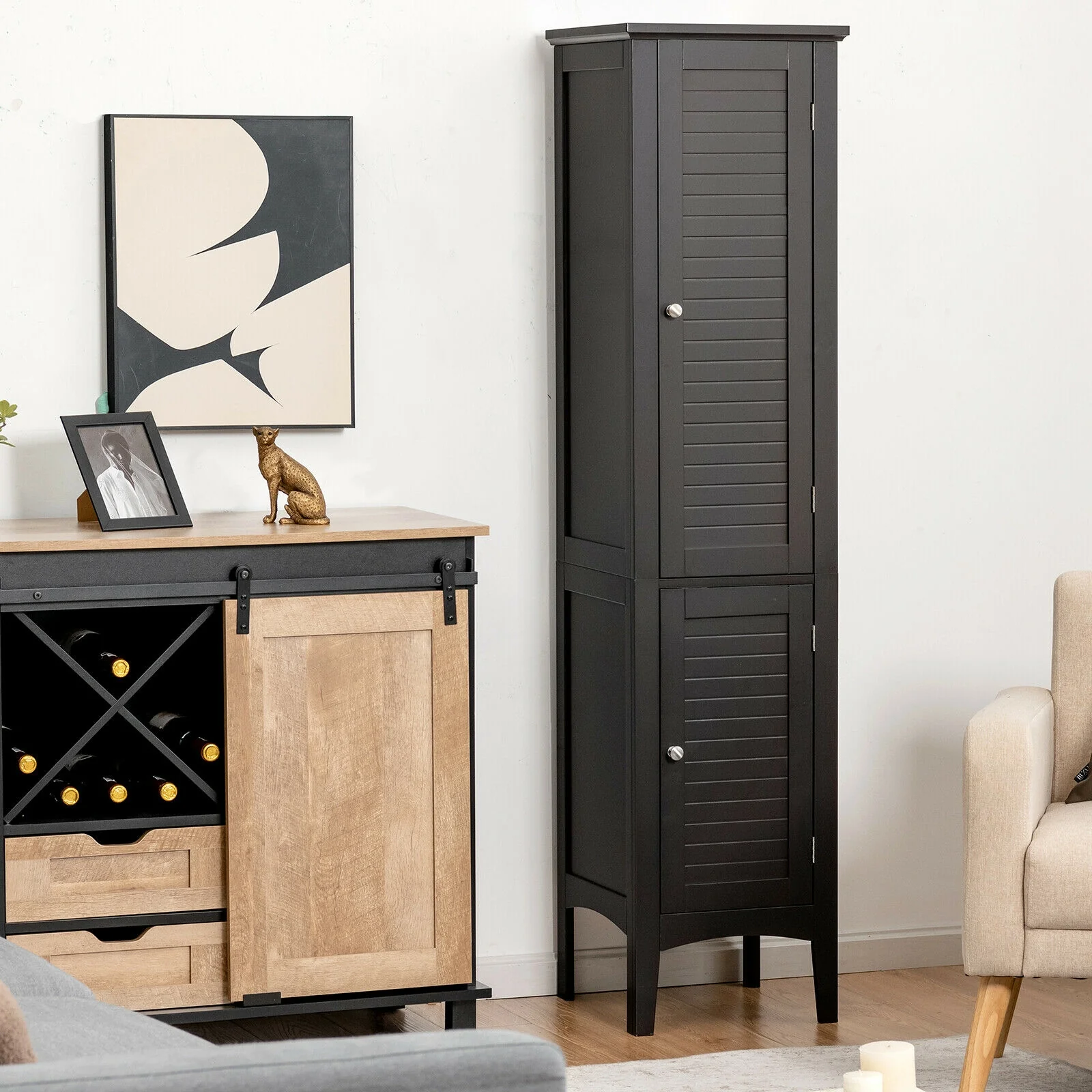 Freestanding Storage Cabinet, Black - Image 3