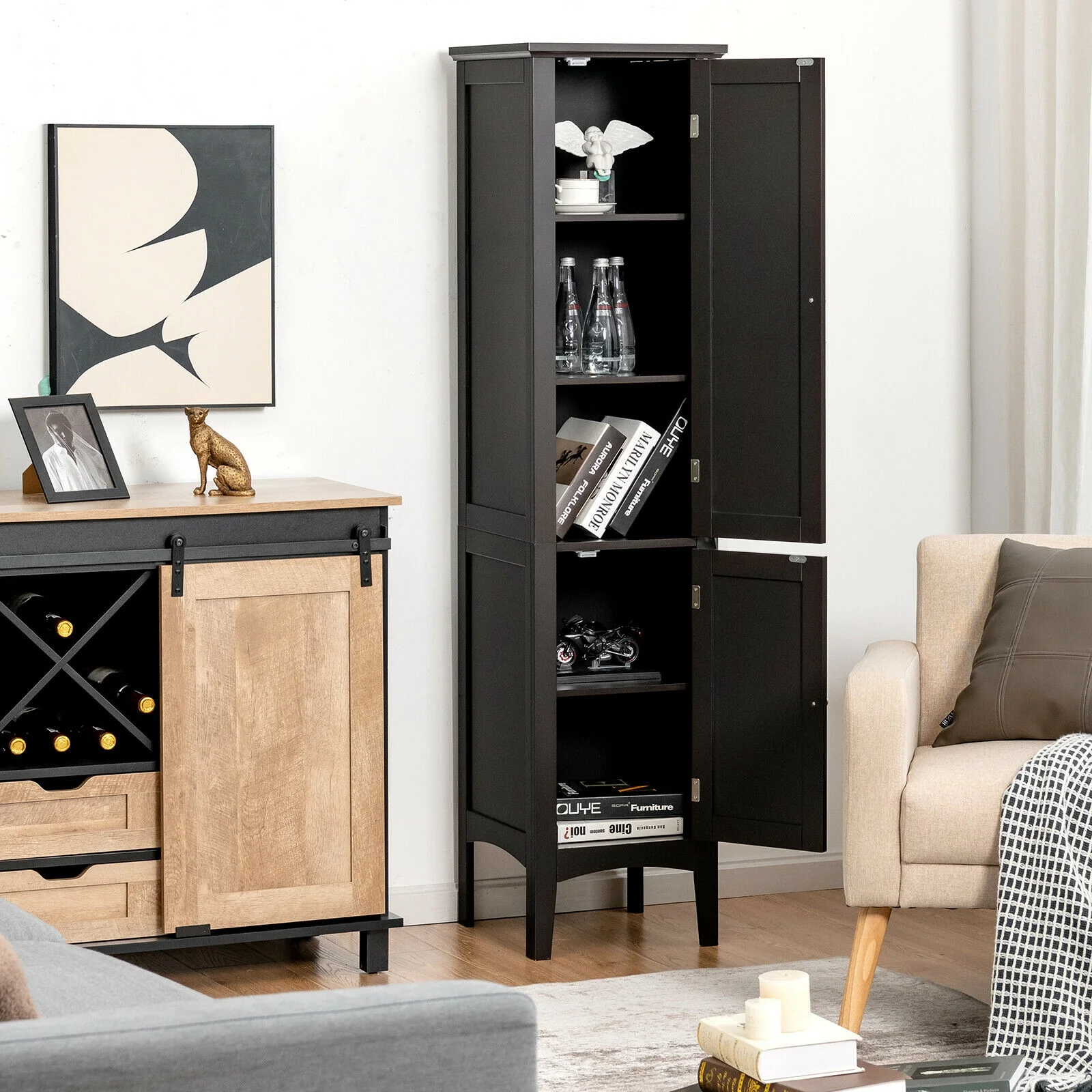 Freestanding Storage Cabinet, Black - Image 8