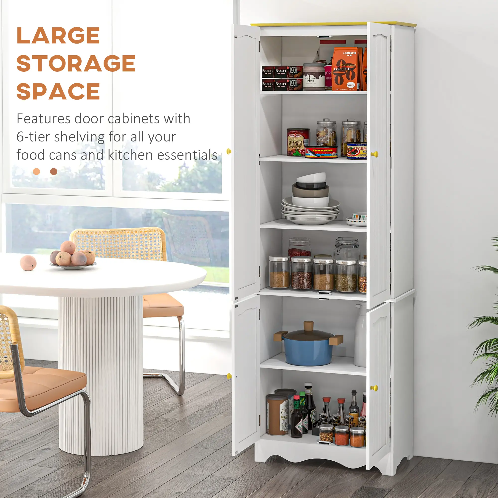 Freestanding Storage Cabinet, Kitchen Pantry with 4 Shelves, 4 Doors - Image 4