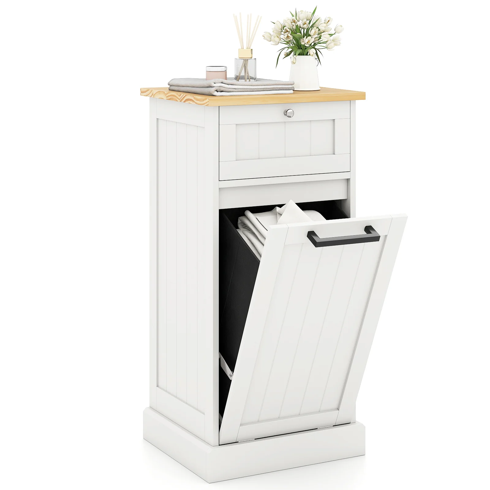 Freestanding Tilt Out Laundry Cabinet With Basket, White - Image 4