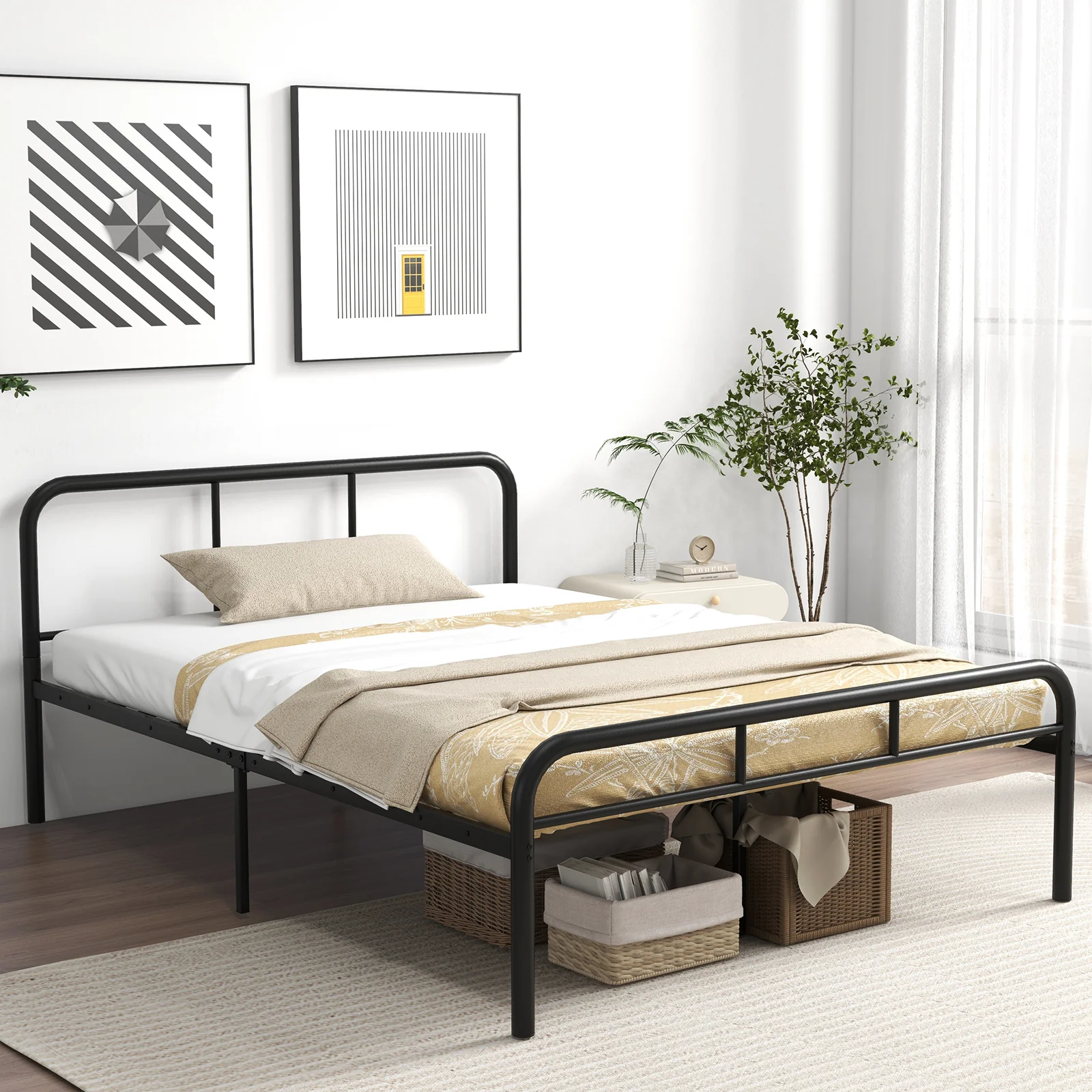 Full Bed Frame With Headboard, Footboard, Black - Image 2
