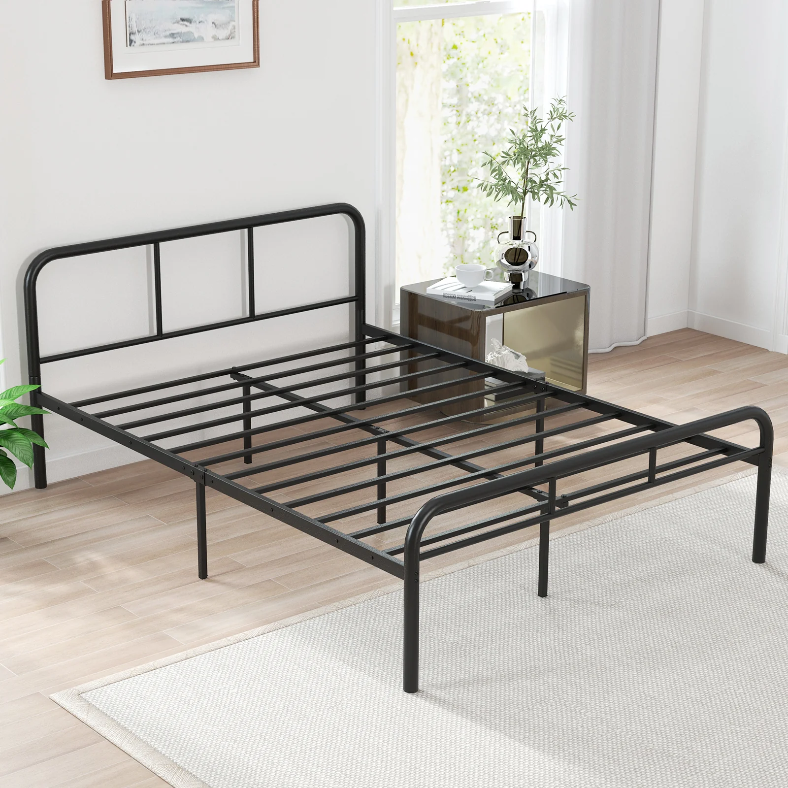 Full Bed Frame With Headboard, Footboard, Black - Image 7