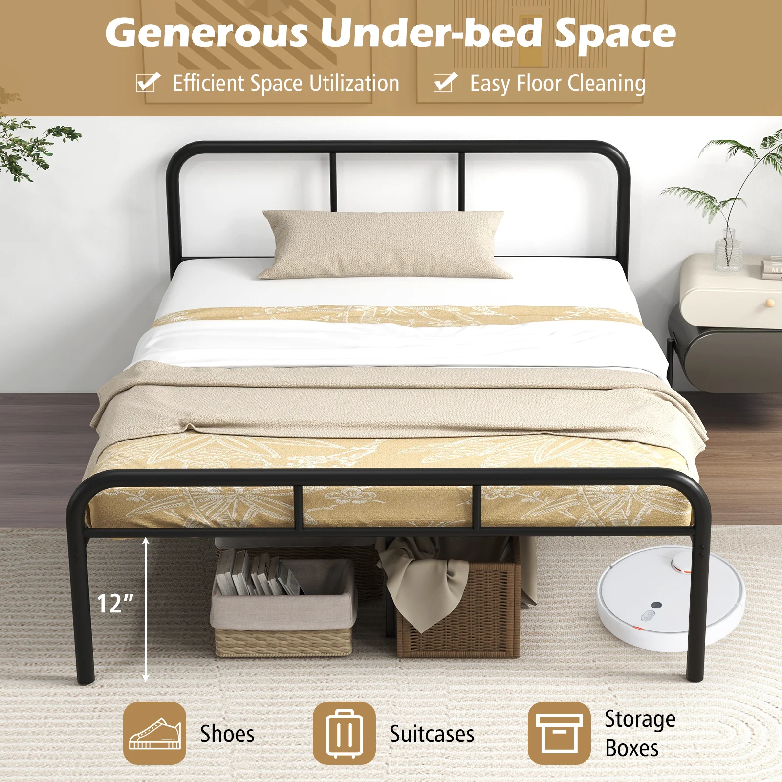 Full Bed Frame With Headboard, Footboard, Black - Image 8