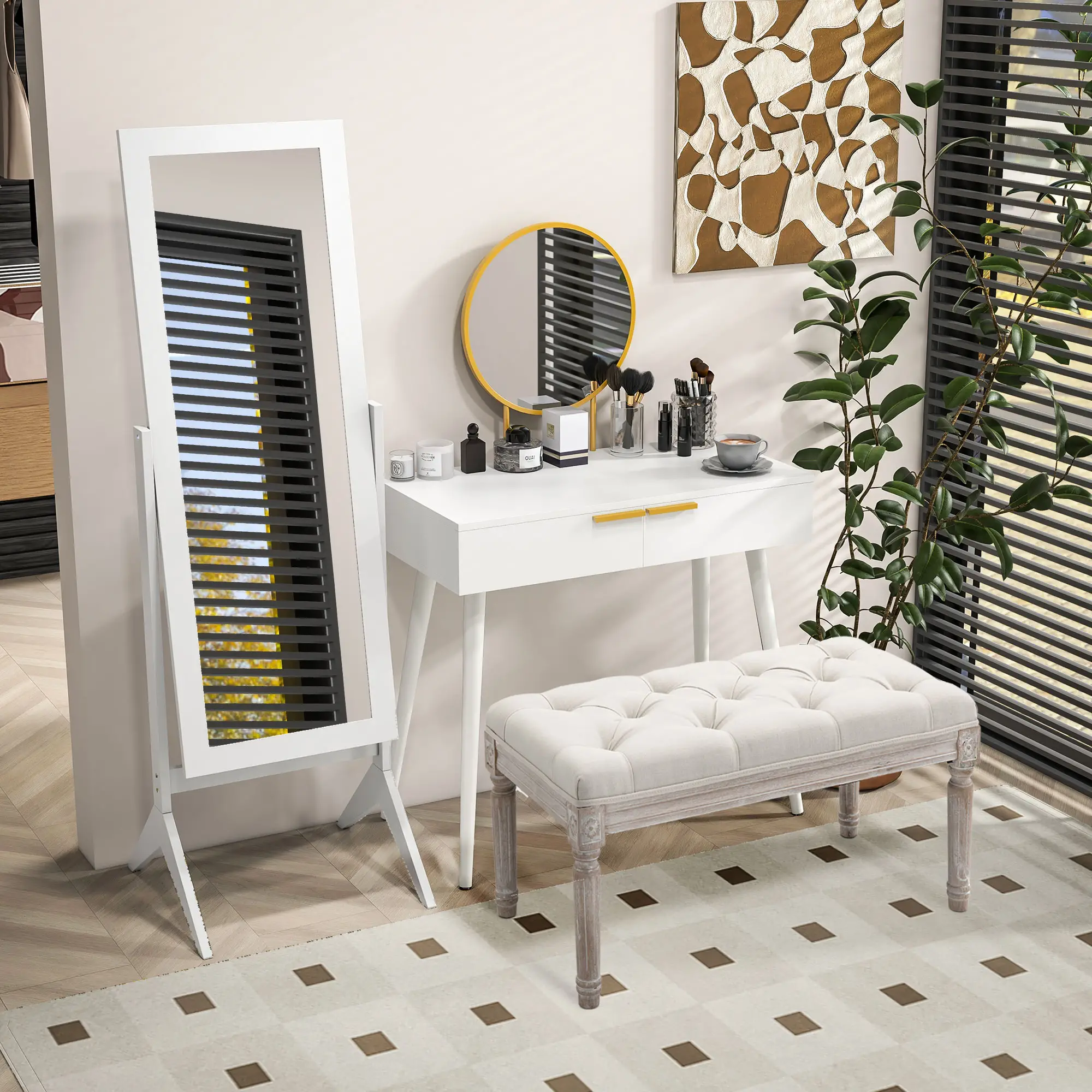 Full Length Mirror, Free Standing, Adjustable Angle, White - Image 10