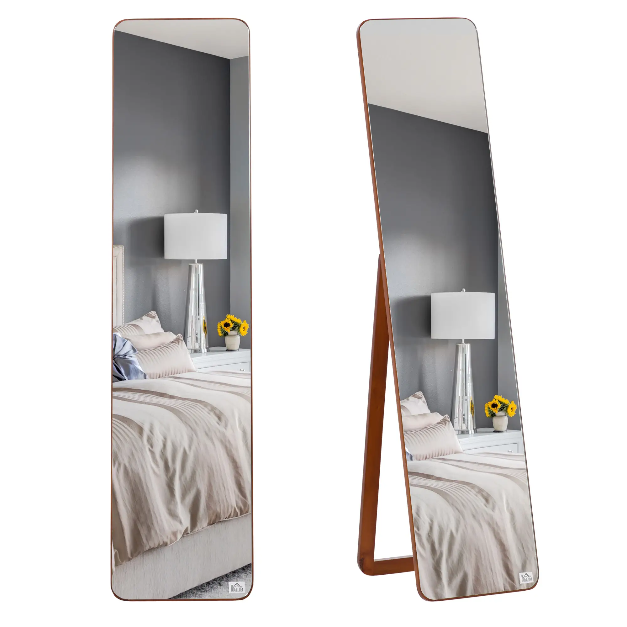 Full Length Mirror, Free Standing, Wood Frame, 15" x 61", Light Walnut - Image 11
