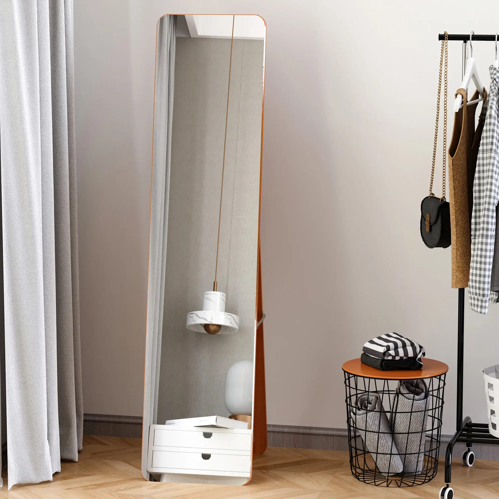 Full Length Mirror, Free Standing, Wood Frame, 15" x 61", Light Walnut - Image 2