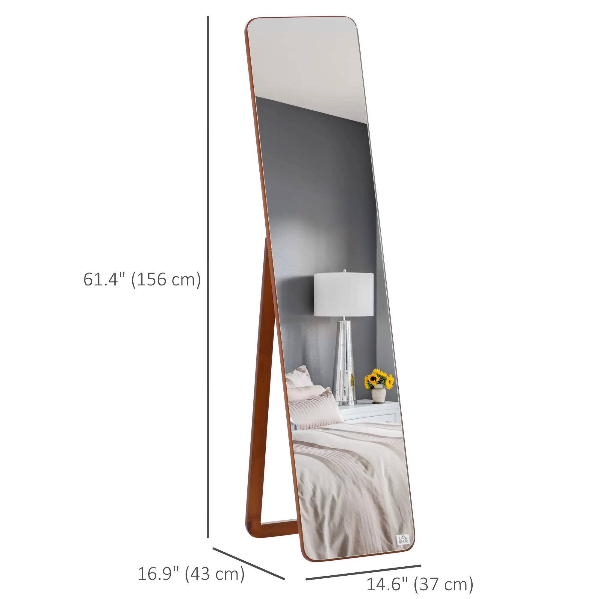 Full Length Mirror, Free Standing, Wood Frame, 15" x 61", Light Walnut - Image 3
