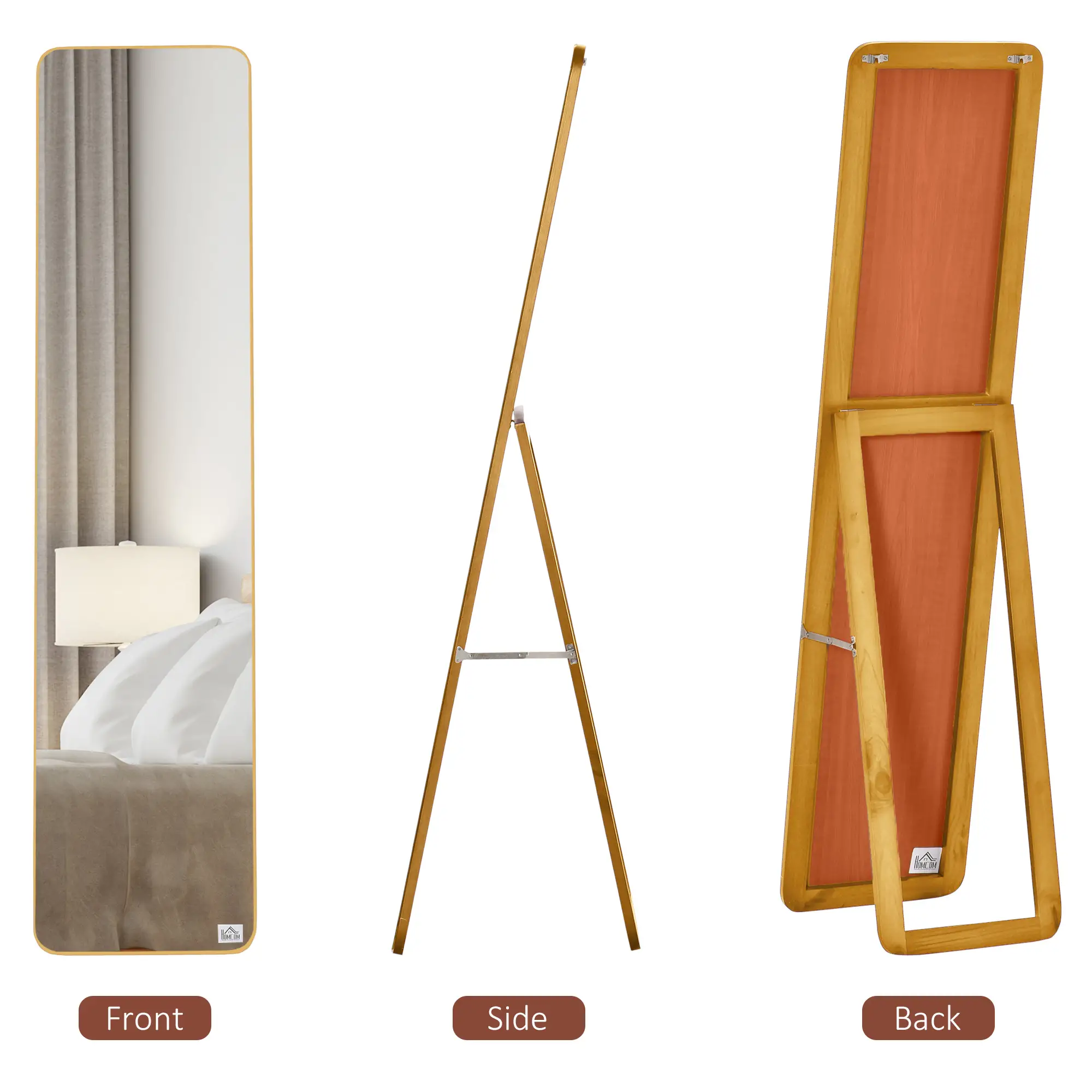 Full Length Mirror, Free Standing, Wood Frame, 15" x 61", Light Walnut - Image 4
