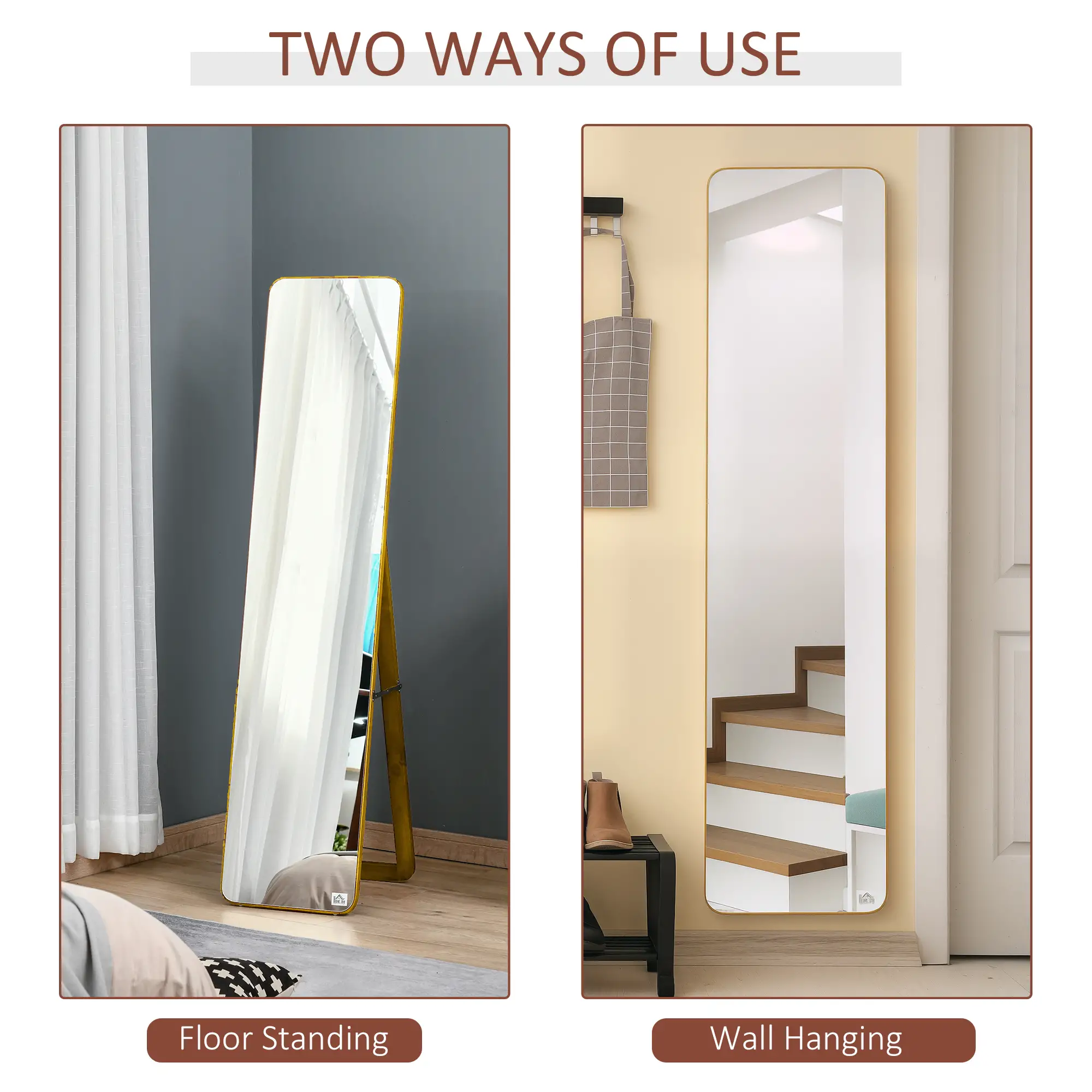 Full Length Mirror, Free Standing, Wood Frame, 15" x 61", Light Walnut - Image 5