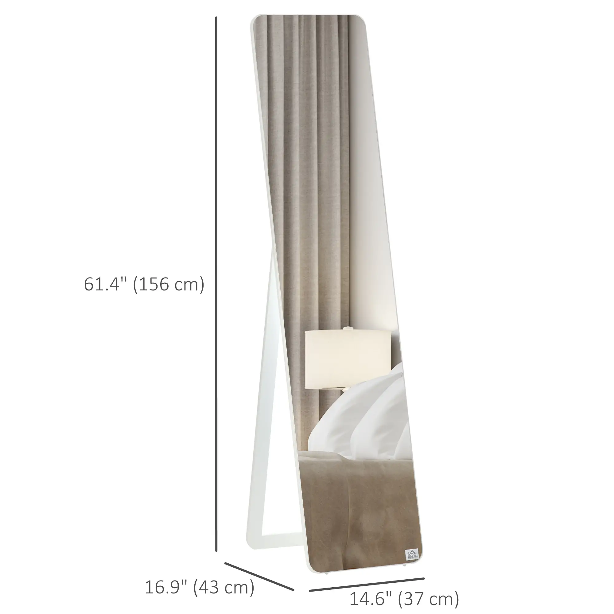 Full Length Mirror, Free Standing, Wood Frame, 15" x 61", White - Image 3
