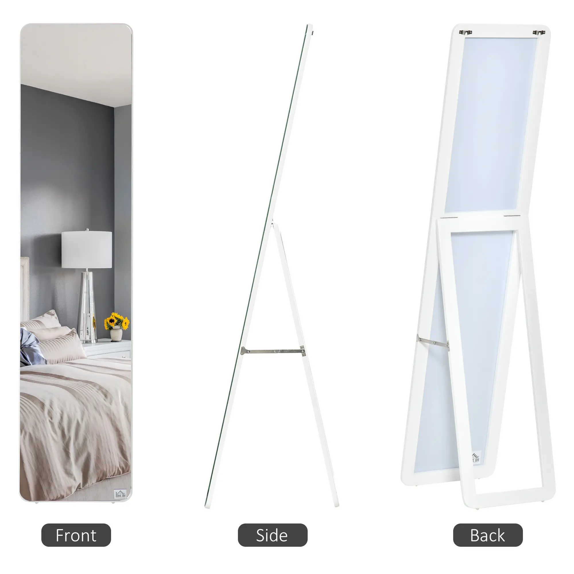 Full Length Mirror, Free Standing, Wood Frame, 15" x 61", White - Image 4