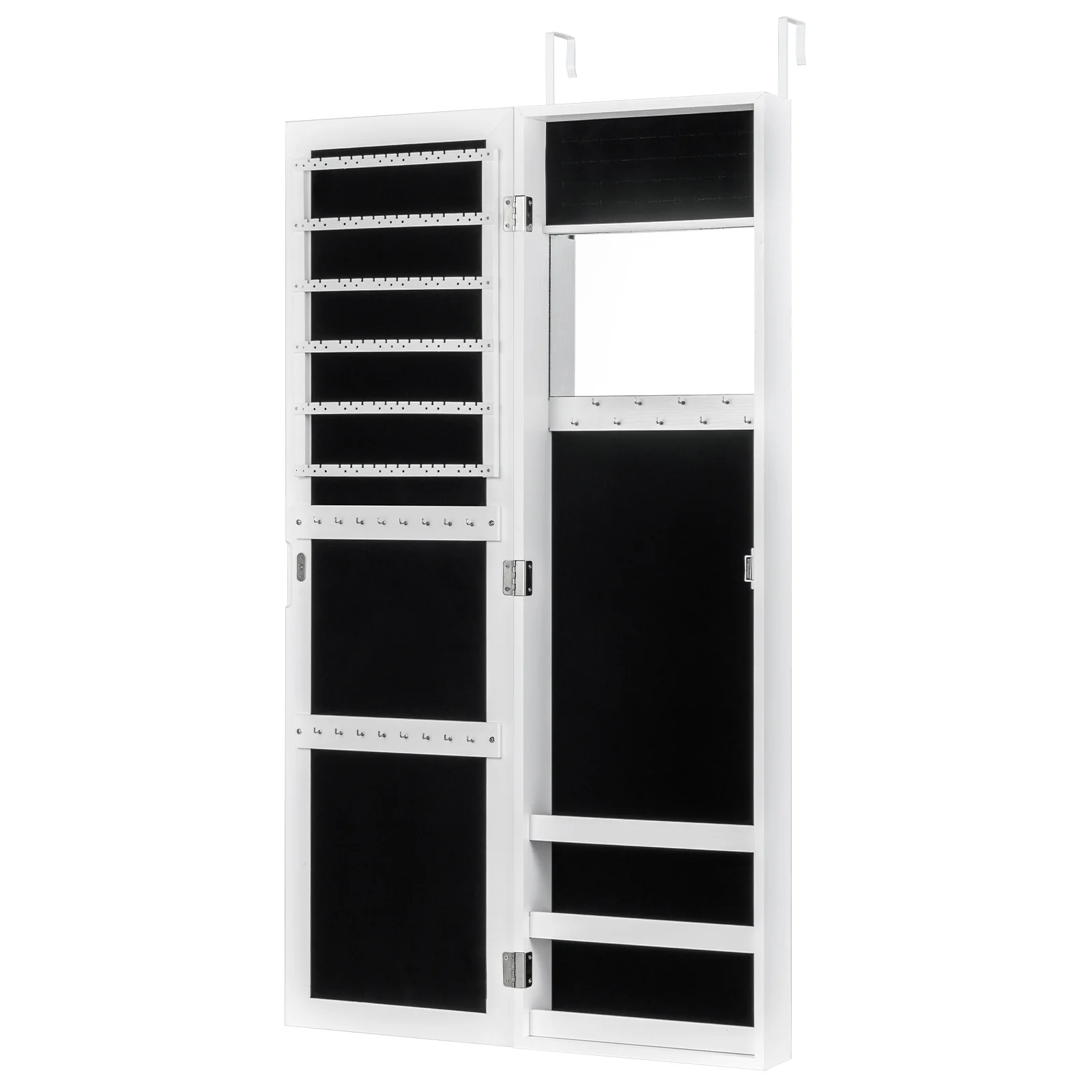 Full Length Mirror Jewelry Cabinet With Ring Slots And Necklace Hooks, White - Image 5