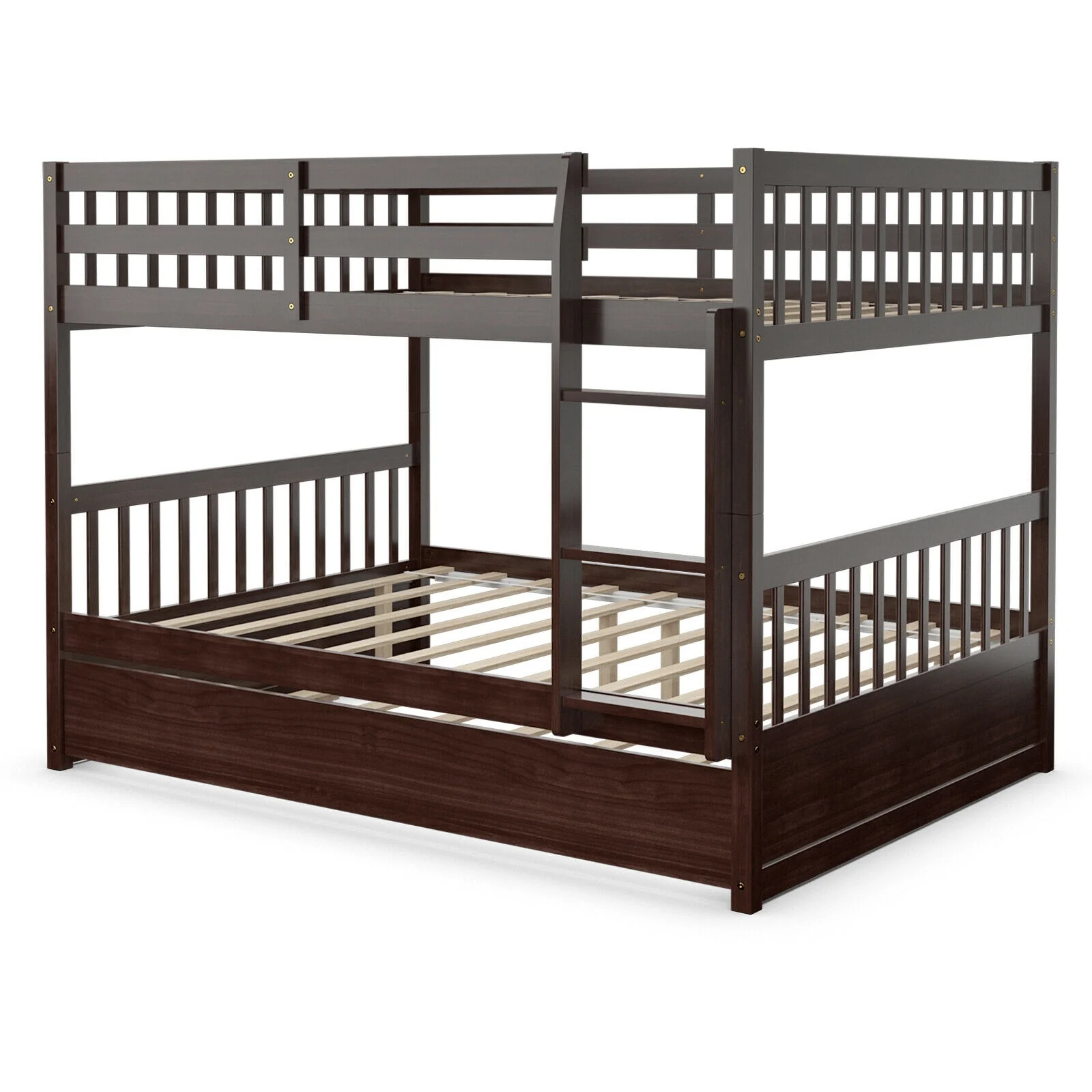 Full Over Full Bunk Bed, Wood Platform, Brown