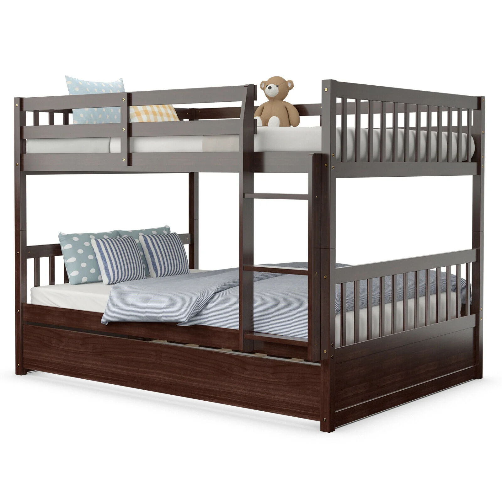 Full Over Full Bunk Bed, Wood Platform, Brown - Image 9