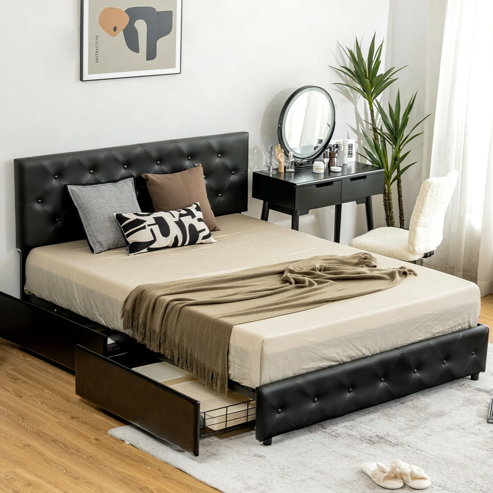 Full Queen PU Leather Platform Bed, 4 Drawers, Full Size - Image 2