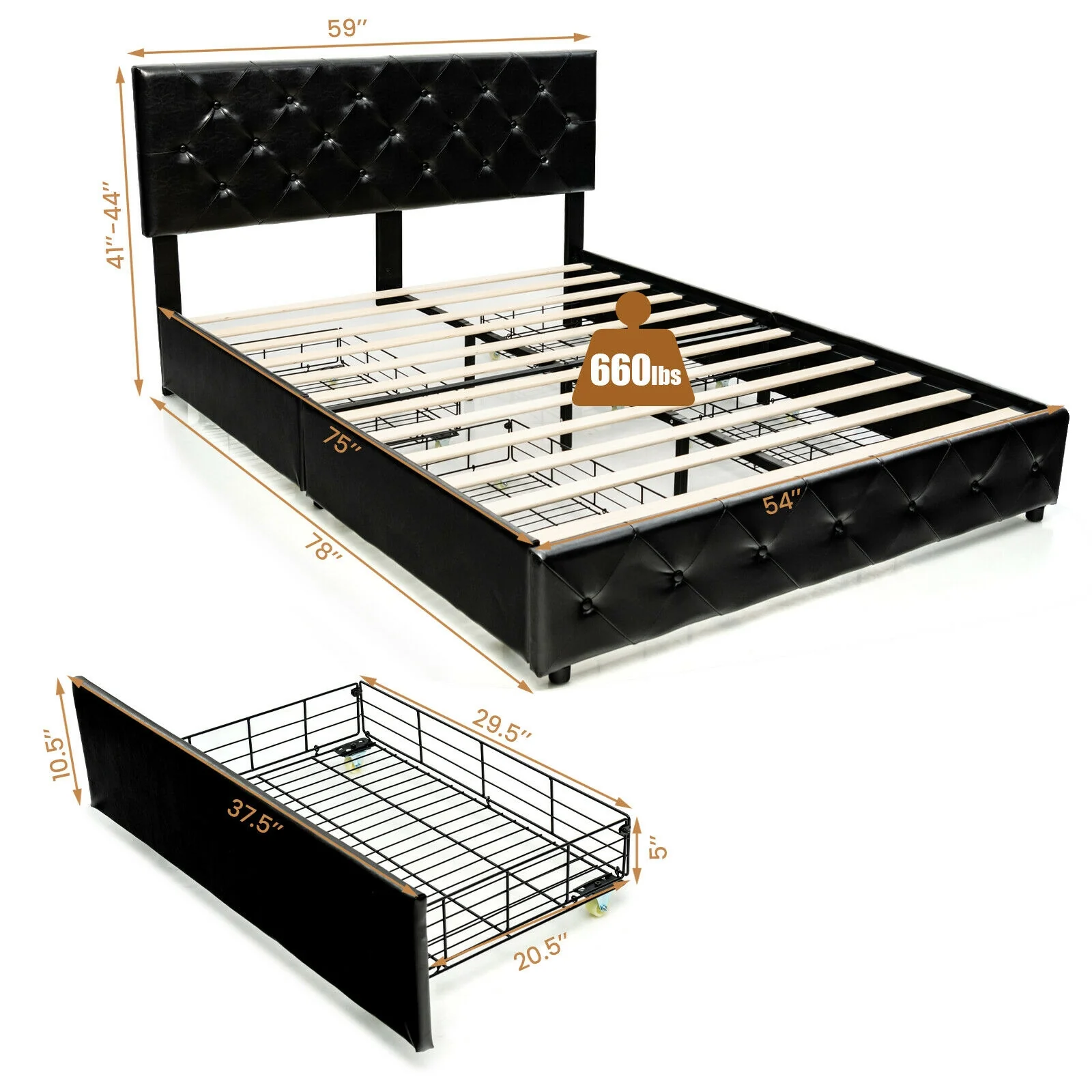 Full Queen PU Leather Platform Bed, 4 Drawers, Full Size - Image 6