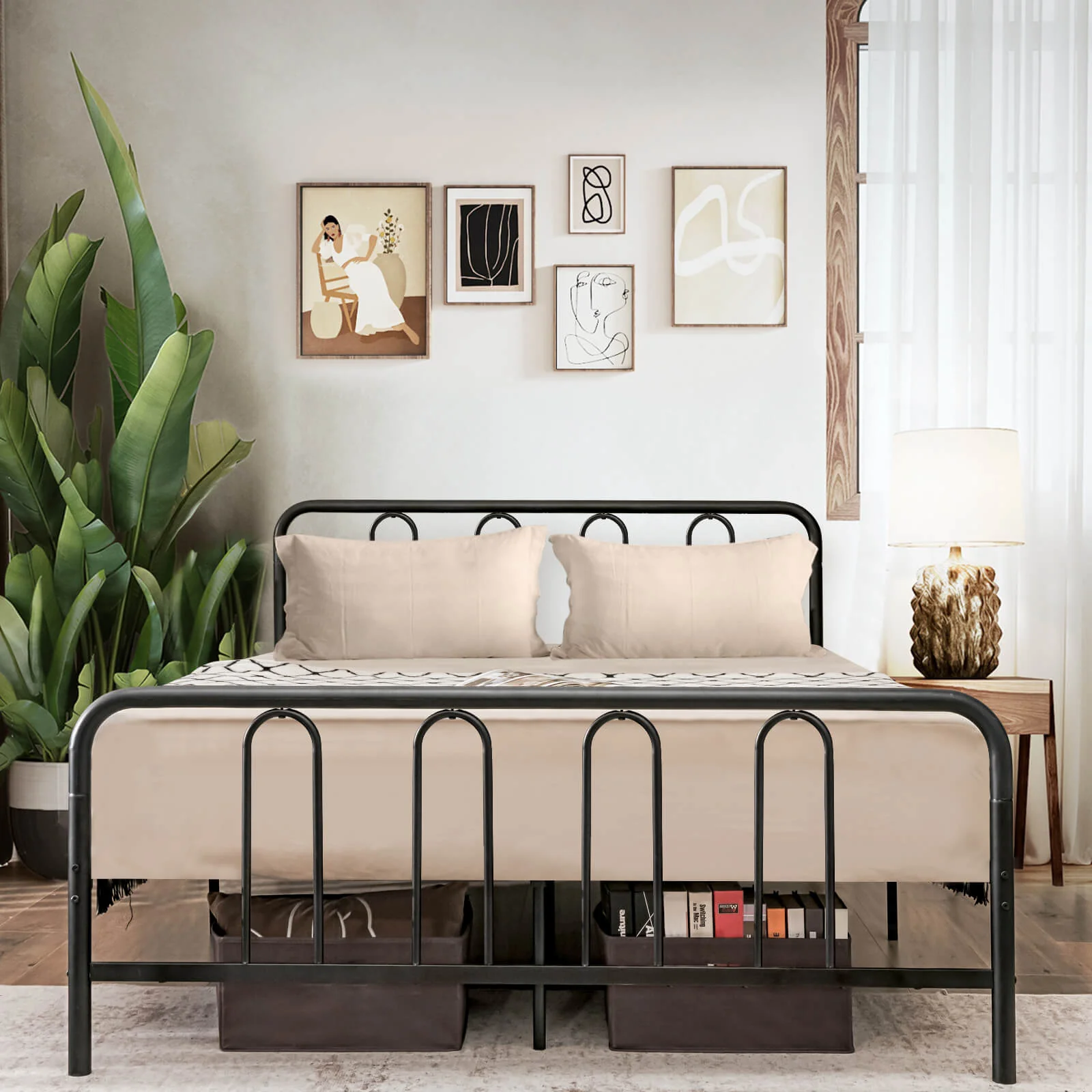 Full Queen Size Metal Bed Frame, Headboard Footboard, Black - Image 2