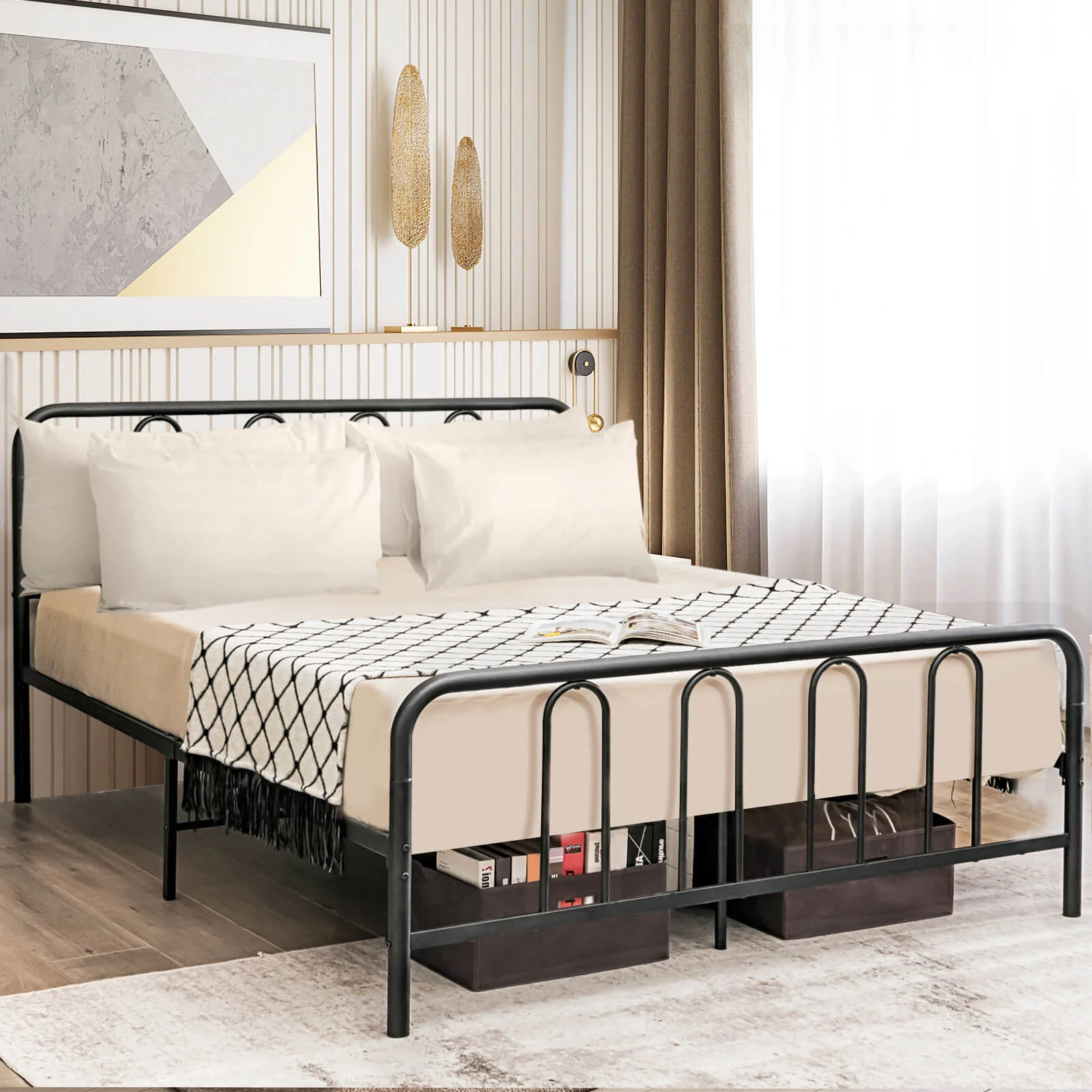 Full Queen Size Metal Bed Frame, Headboard Footboard, Black - Image 3