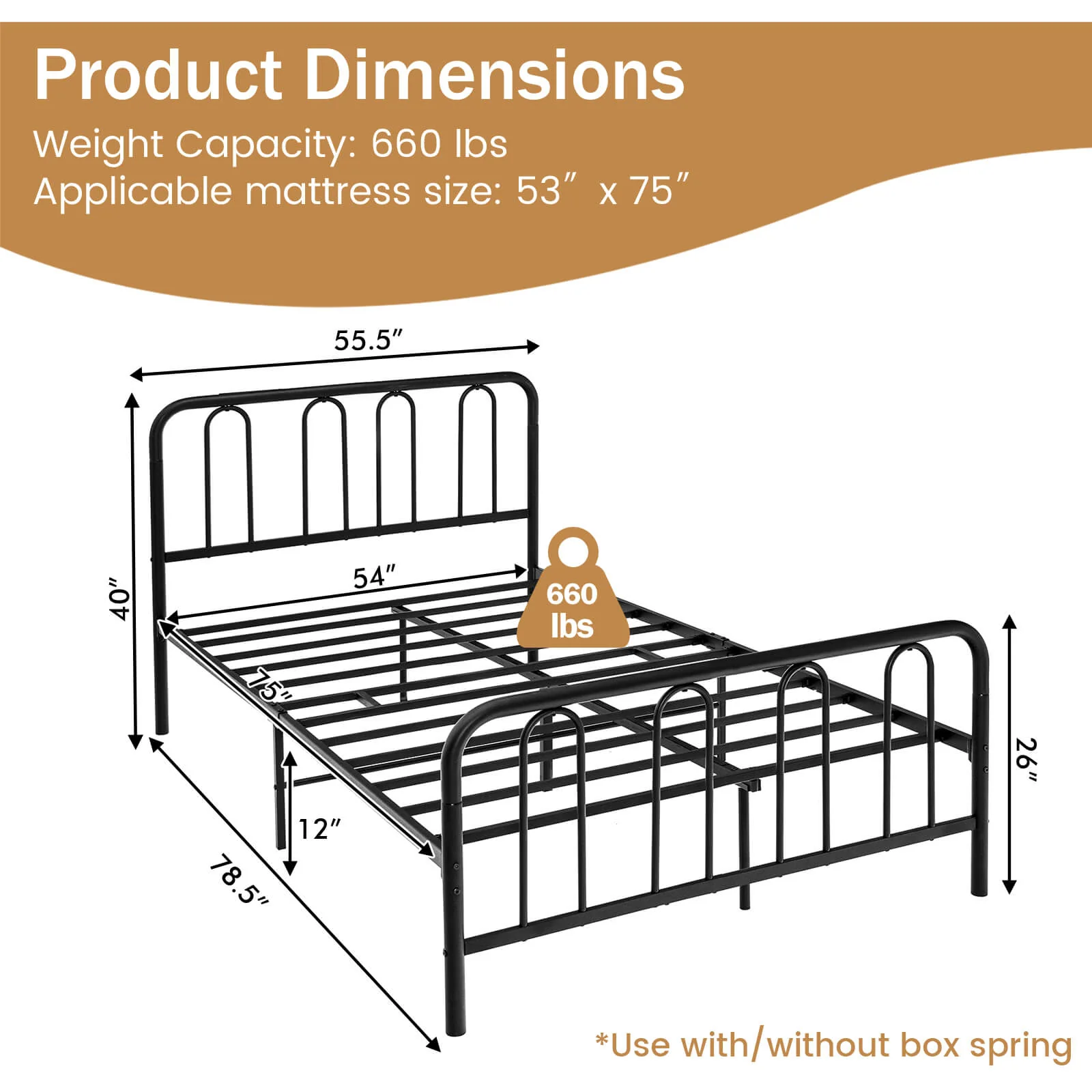 Full Queen Size Metal Bed Frame, Headboard Footboard, Black - Image 5