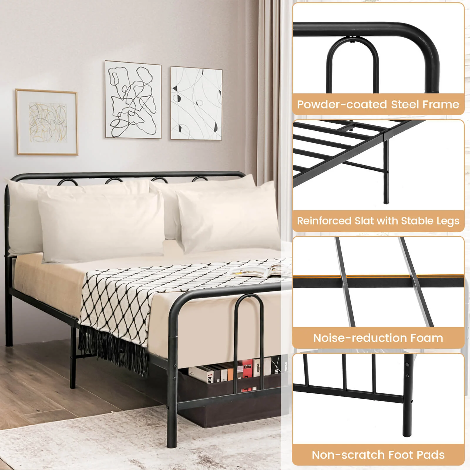 Full Queen Size Metal Bed Frame, Headboard Footboard, Black - Image 8