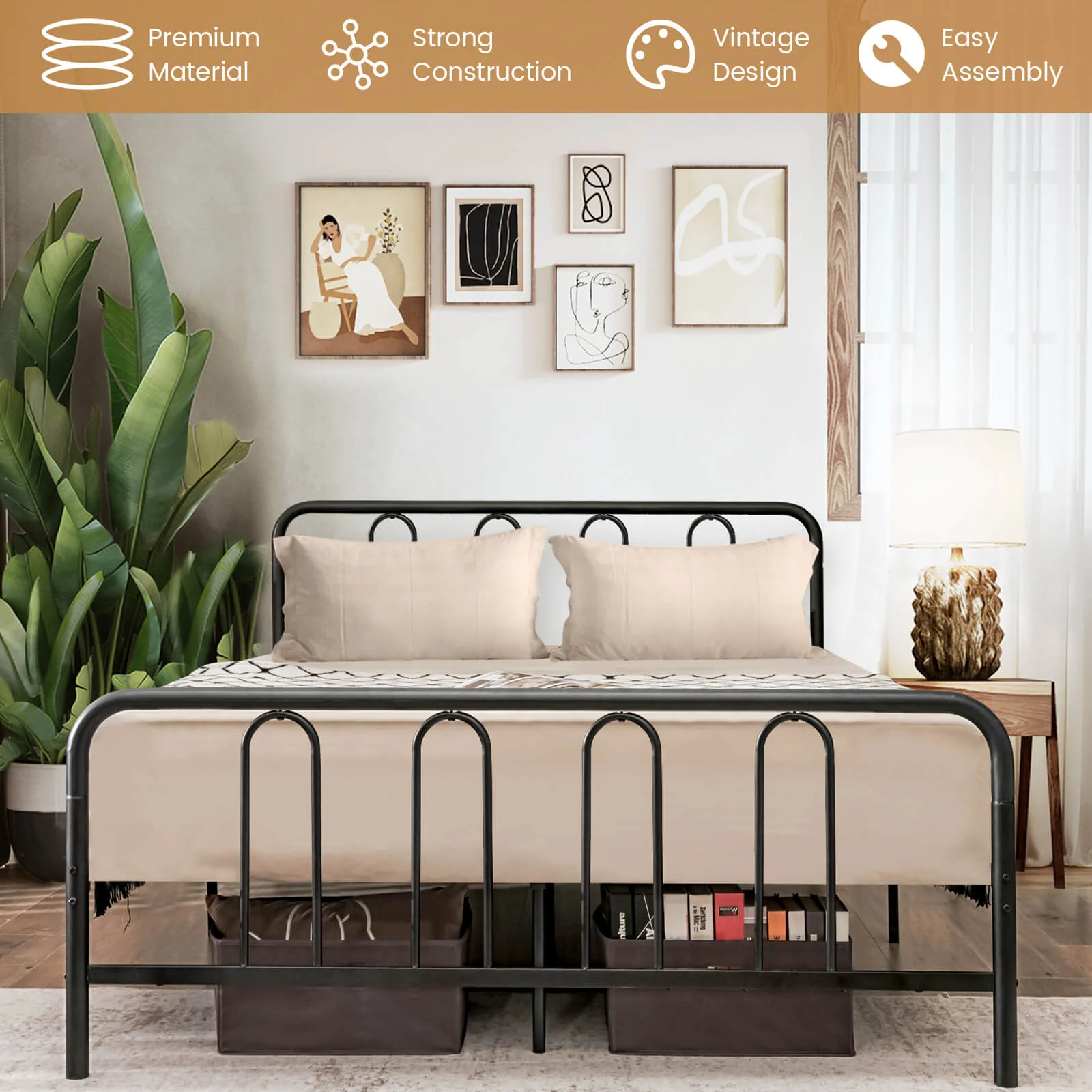 Full Queen Size Metal Bed Frame, Headboard Footboard, Black - Image 9